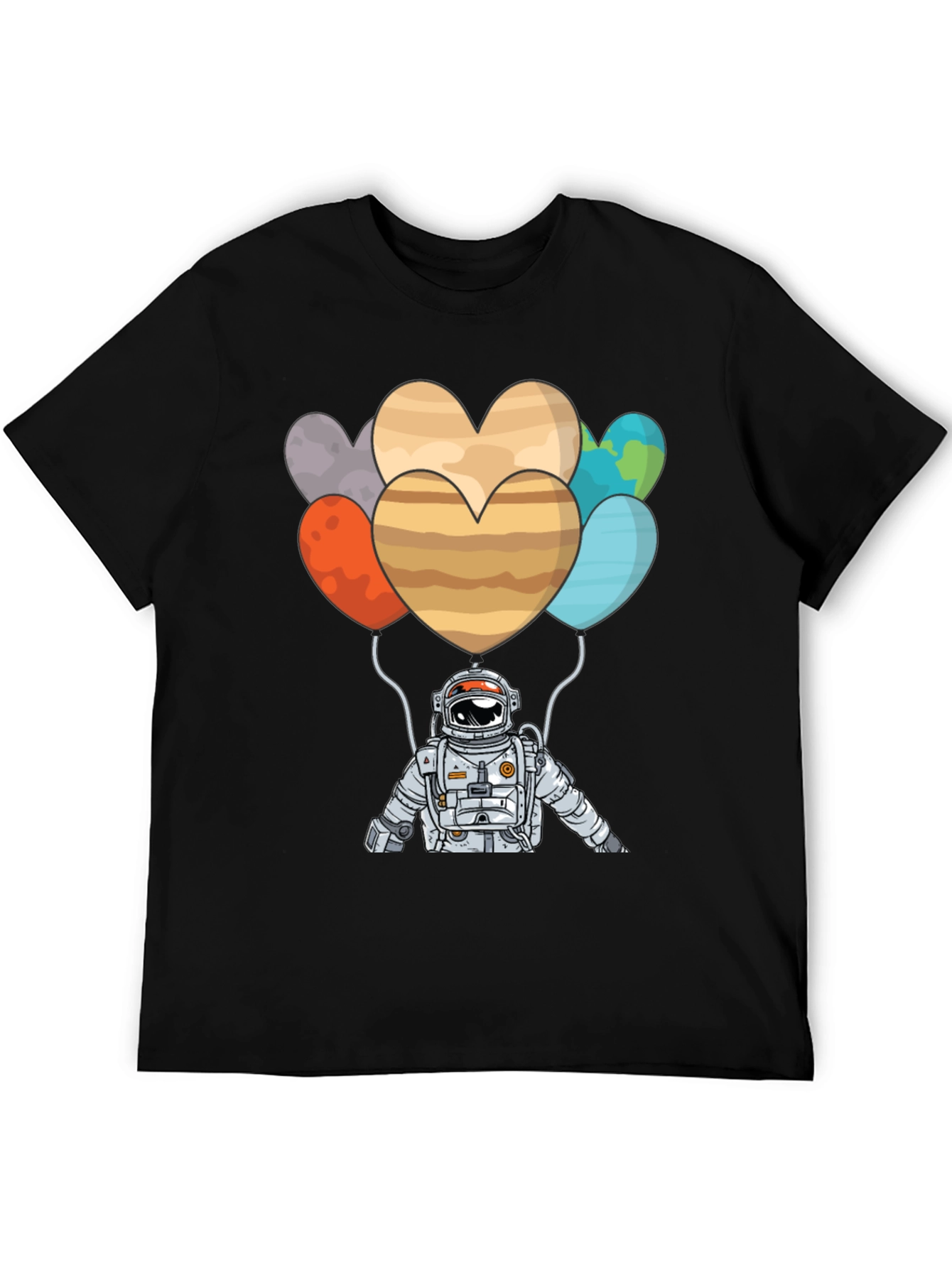 Astronaut Planet Heart Balloons Graphic T-Shirt