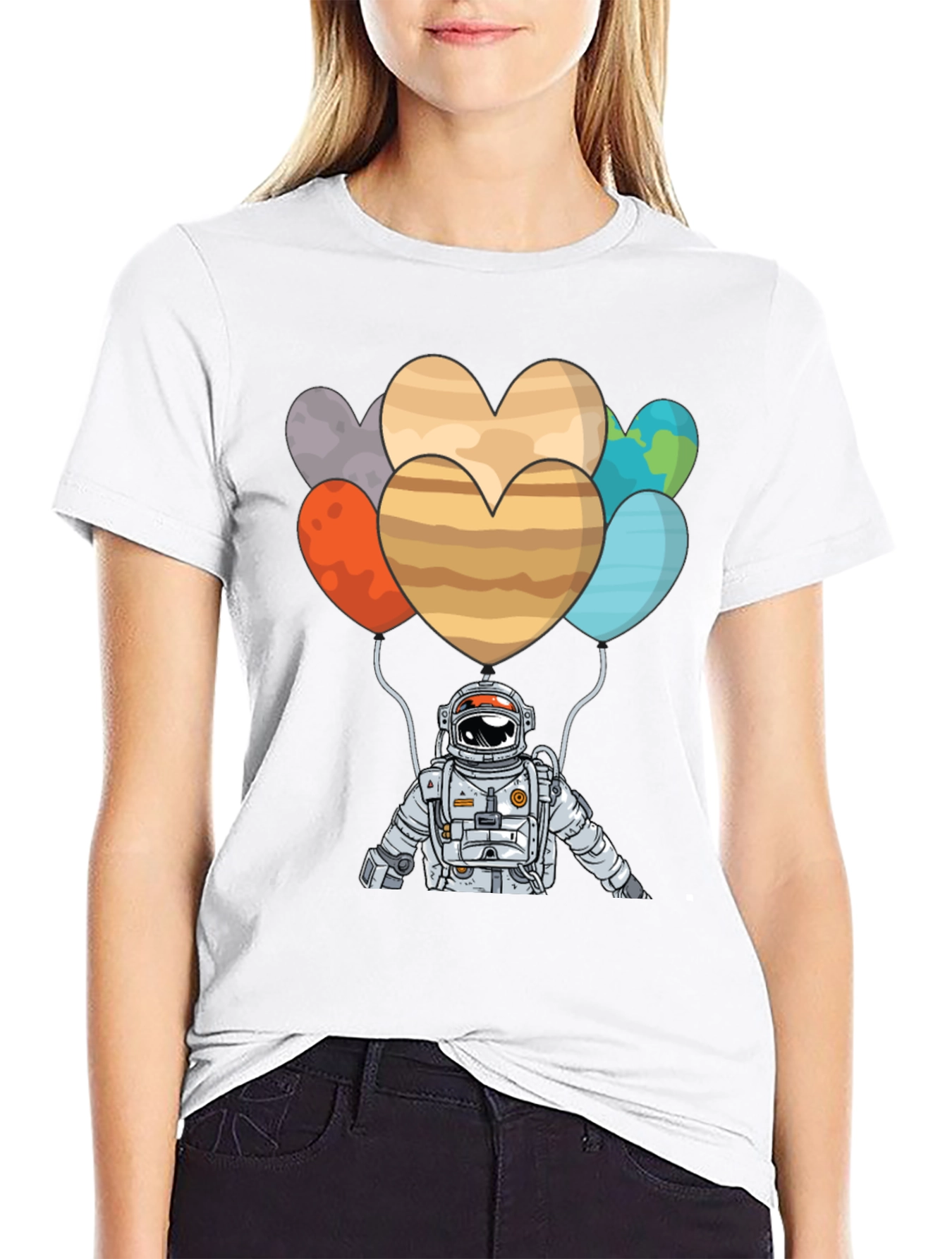 Astronaut Planet Heart Balloons Graphic T-Shirt