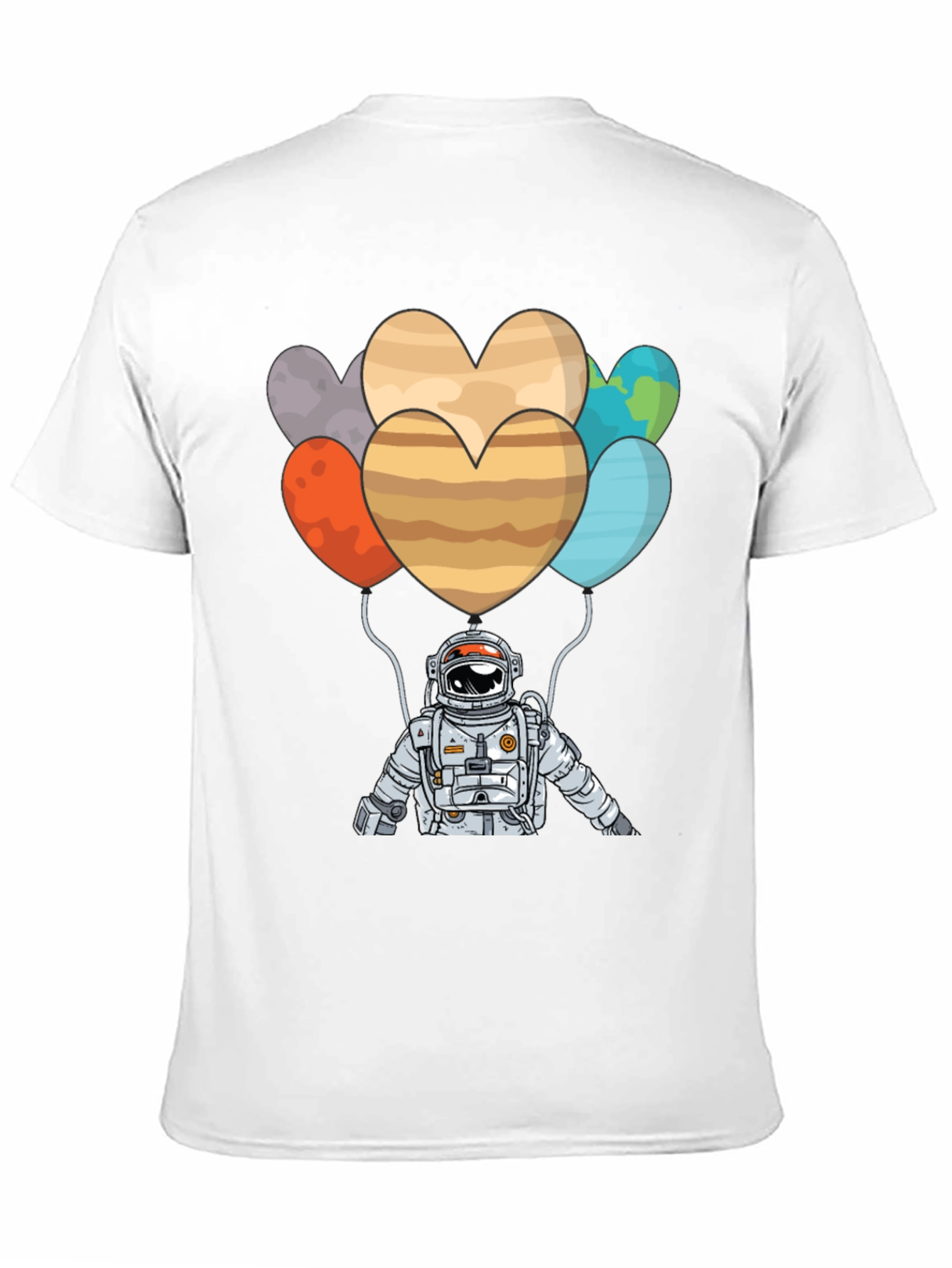 Astronaut Planet Heart Balloons Graphic T-Shirt