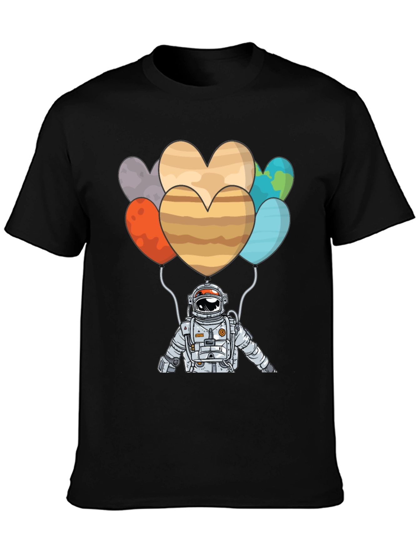 Astronaut Planet Heart Balloons Graphic T-Shirt
