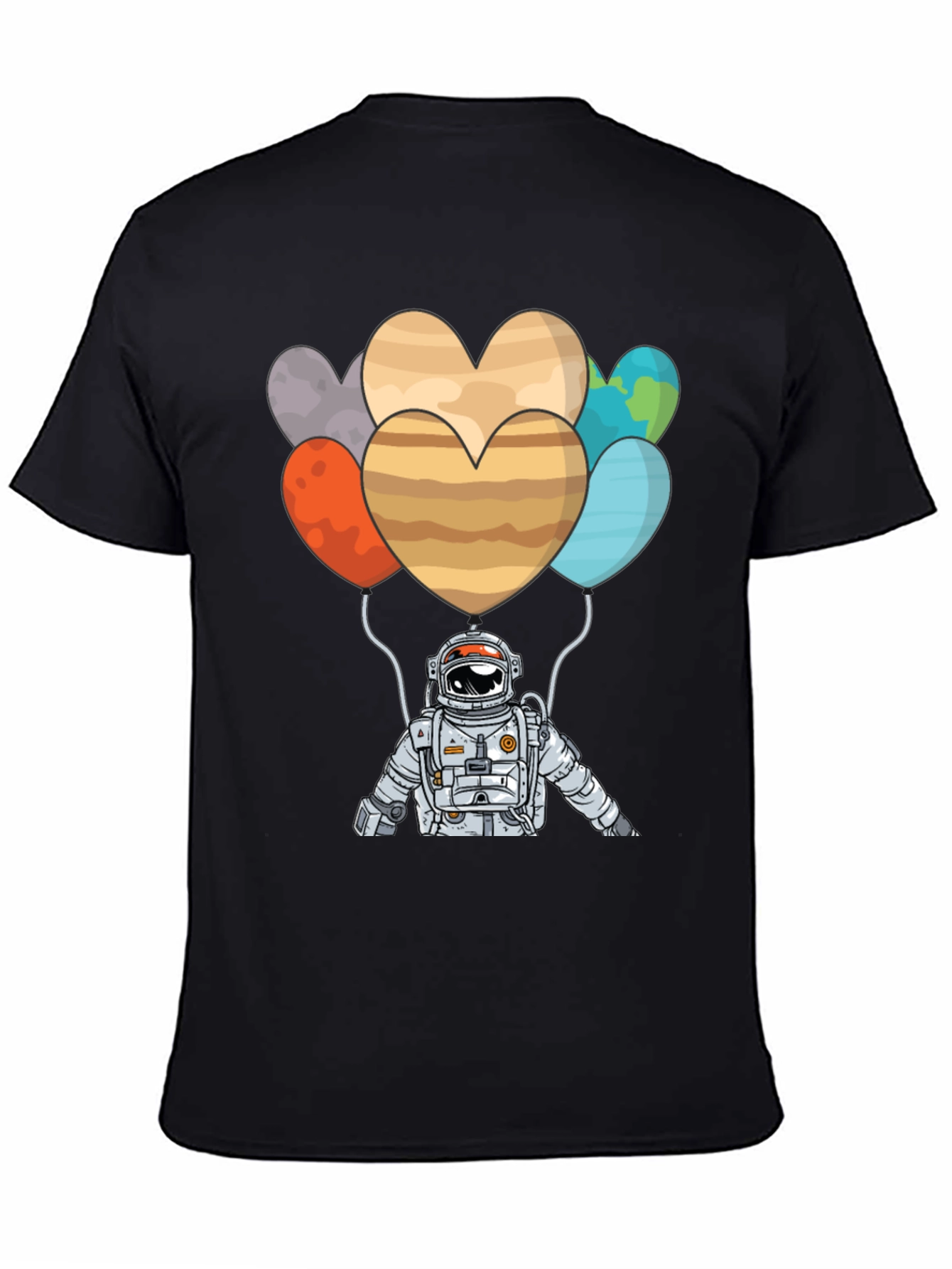 Astronaut Planet Heart Balloons Graphic T-Shirt