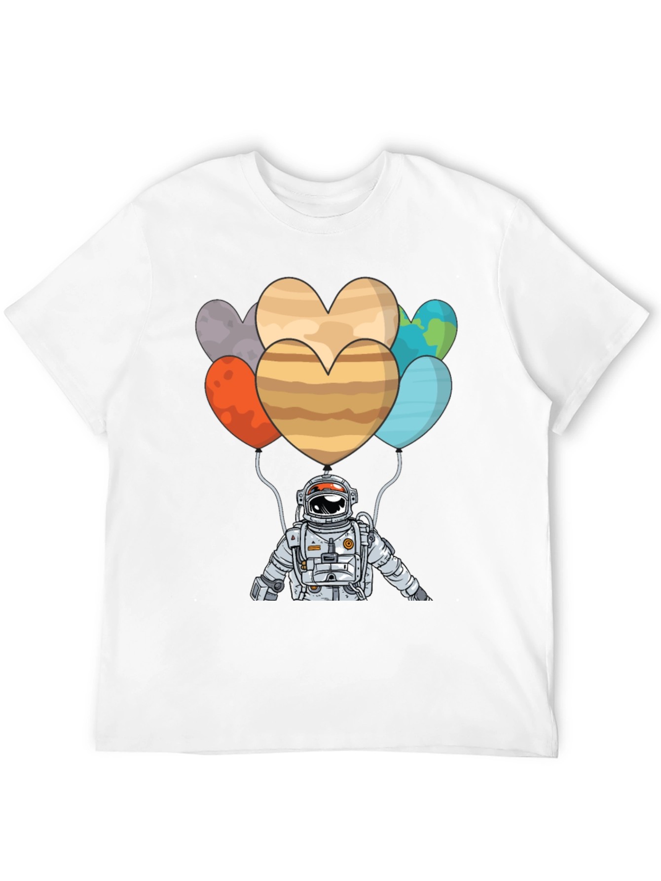 Astronaut Planet Heart Balloons Graphic T-Shirt