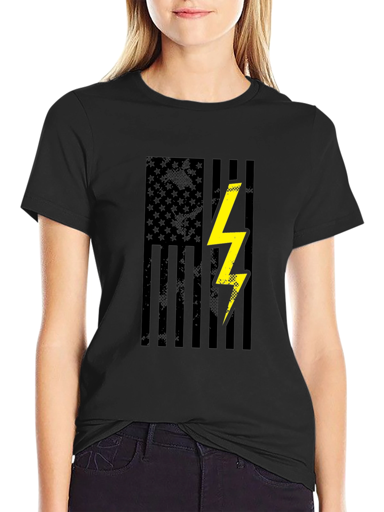 American Flag Lightning Bolt Graphic T-Shirt