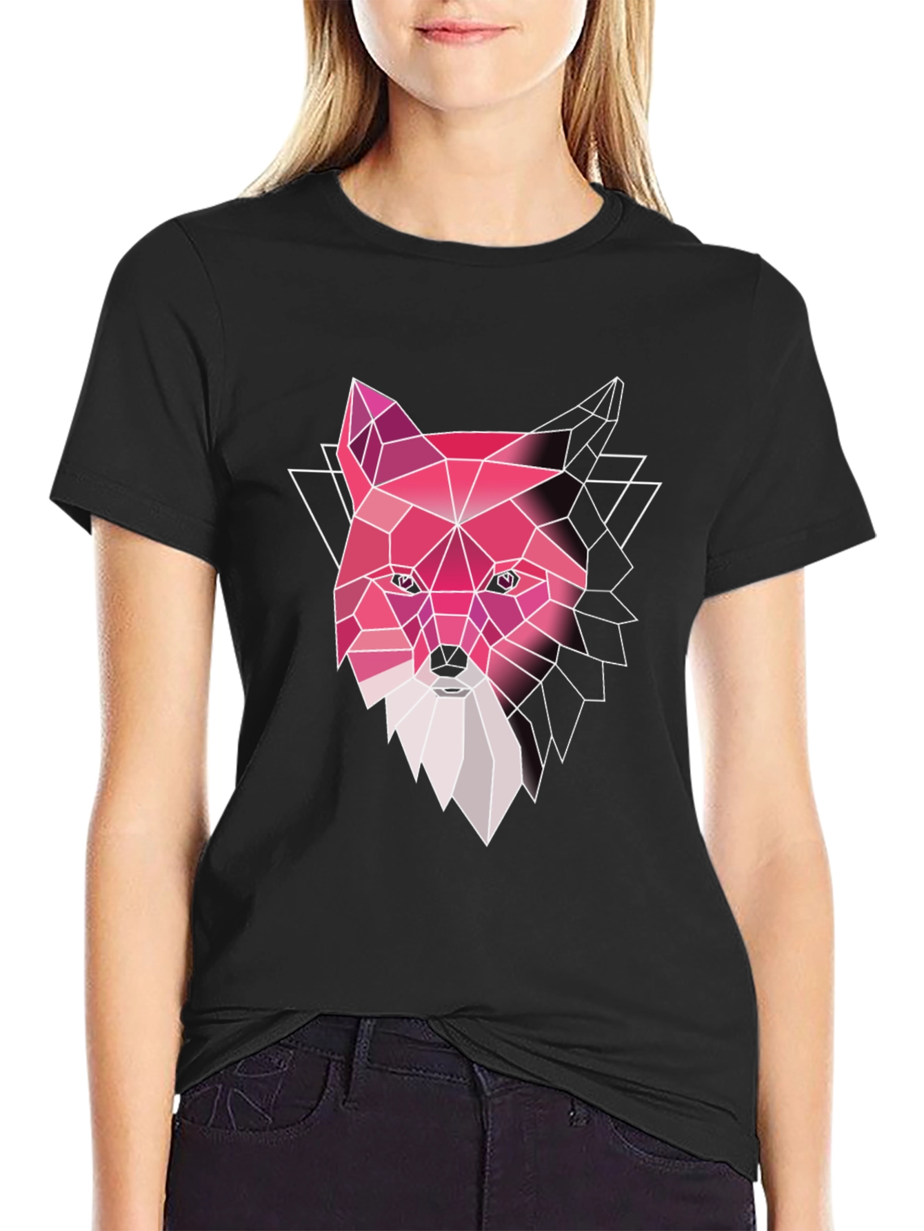 Geometric Fox Graphic Tee - Stylish Mens Black T-Shirt