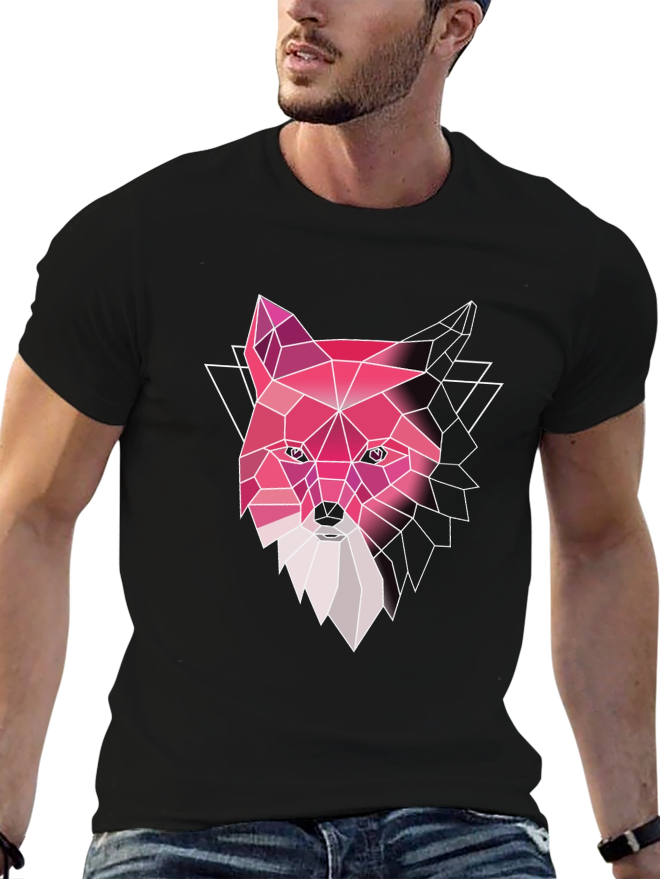 Geometric Fox Graphic Tee - Stylish Mens Black T-Shirt