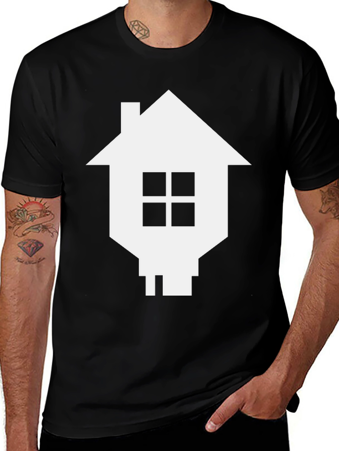 Geometric House Graphic Tee - Black
