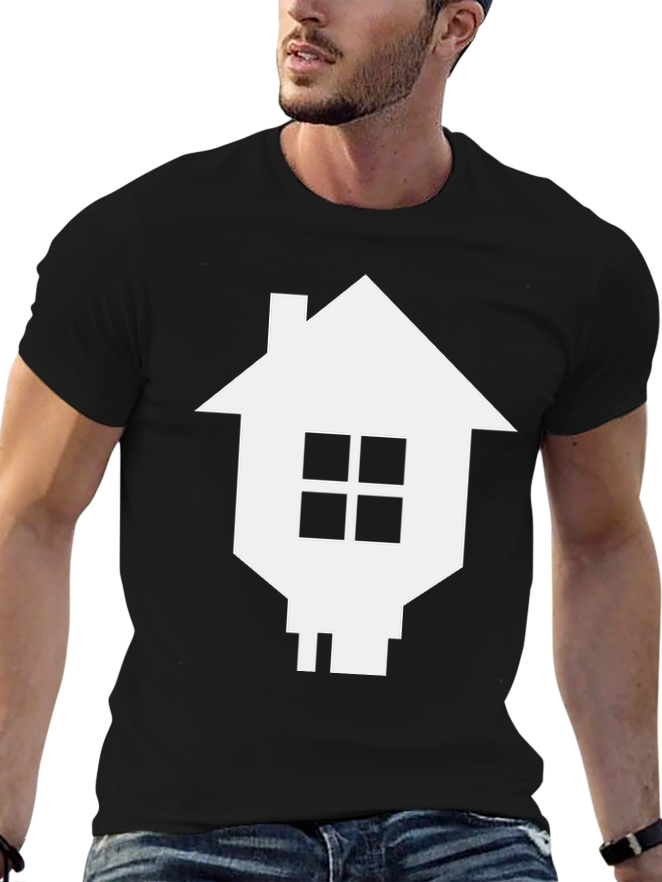 Geometric House Graphic Tee - Black