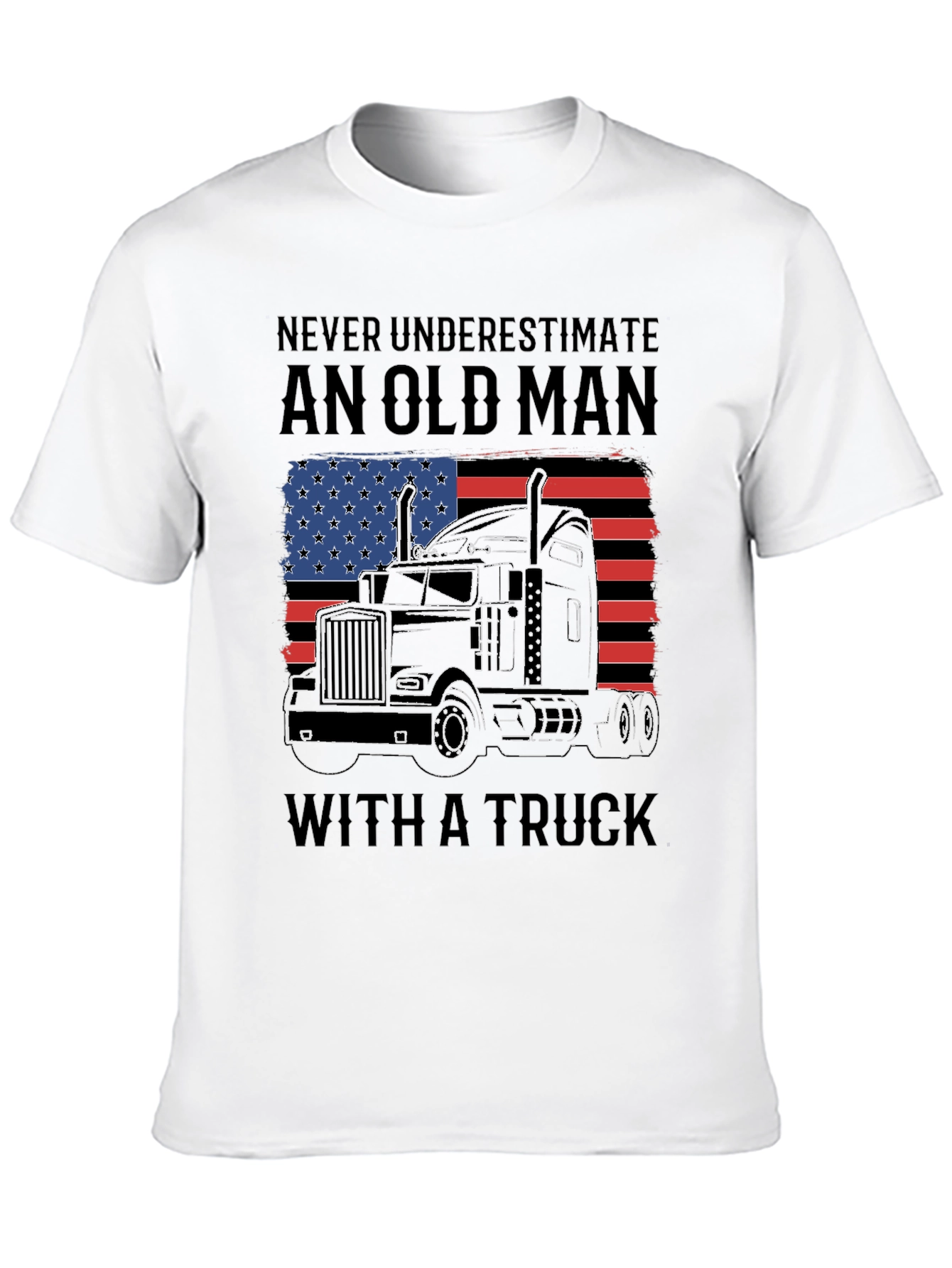 Old Man Trucker T-Shirt - American Flag Design