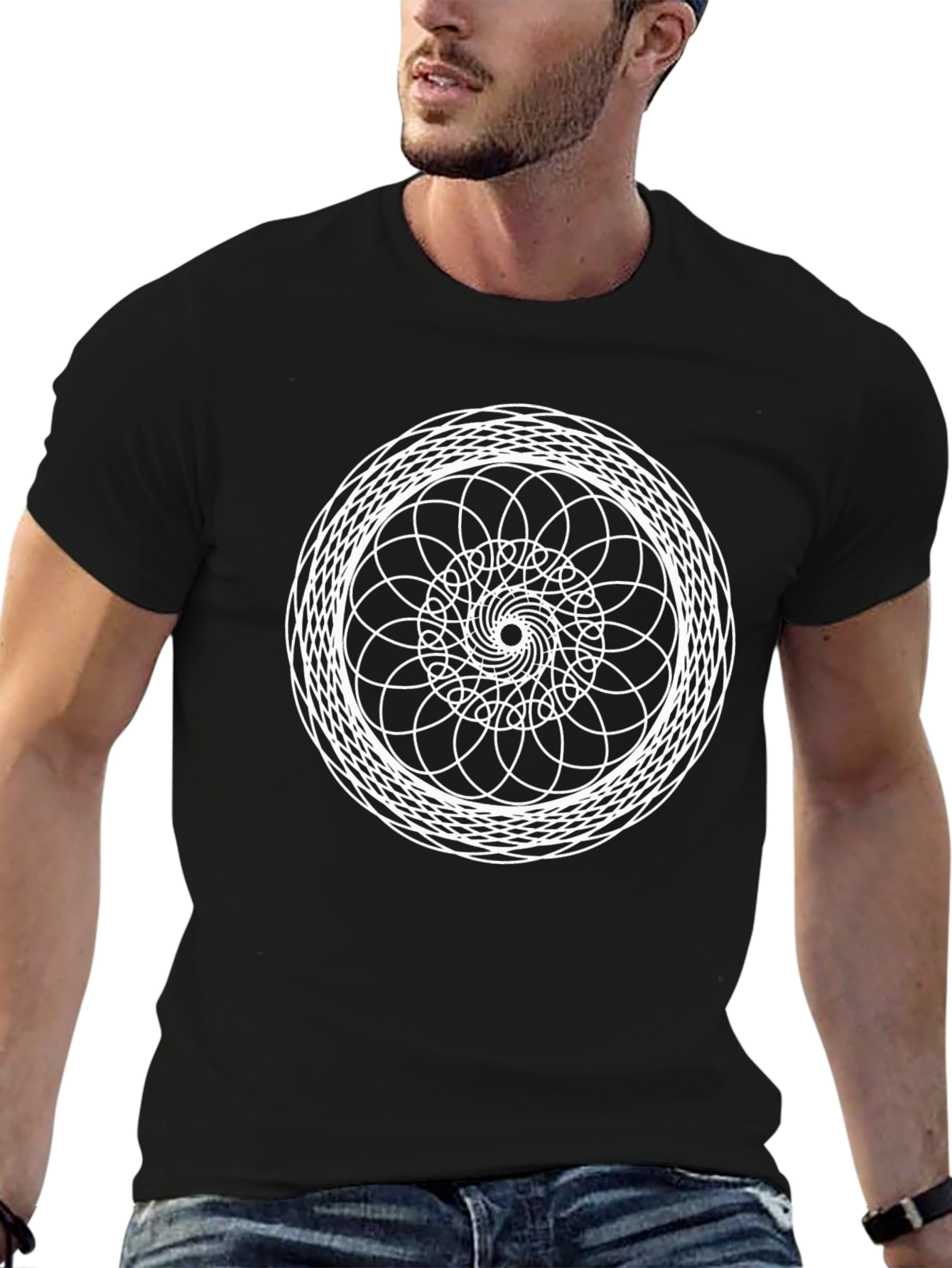Geometric Mandala Graphic Tee - Black Cotton T-Shirt
