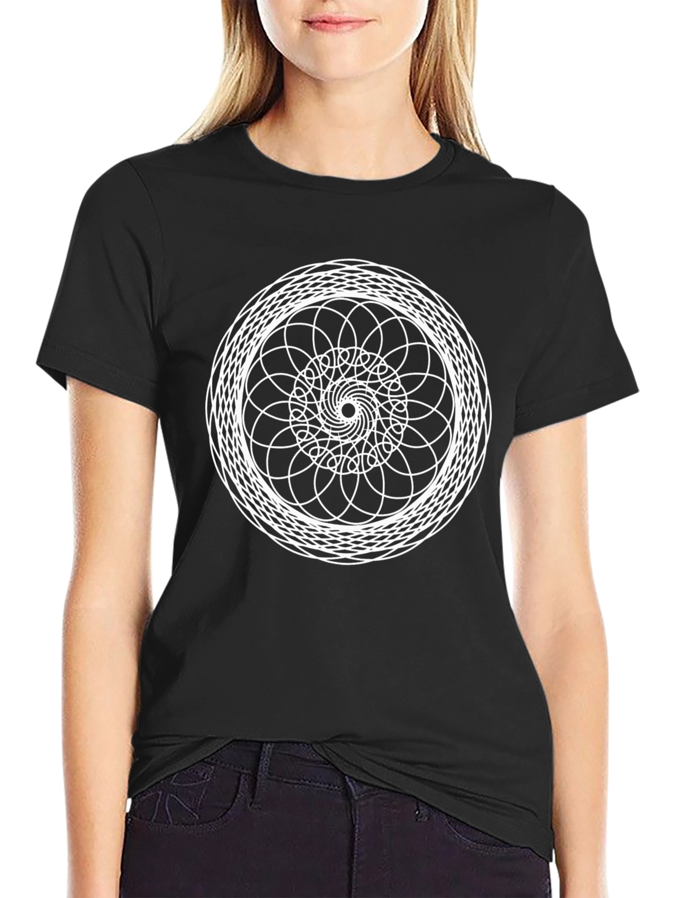 Geometric Mandala Graphic Tee - Black Cotton T-Shirt