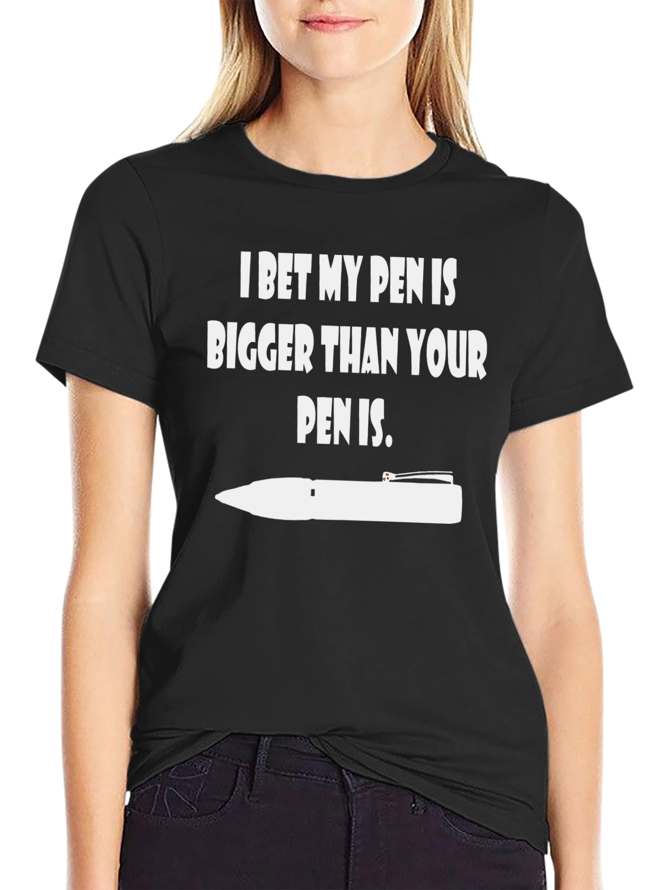 Funny Pen Size Graphic T-Shirt - Black