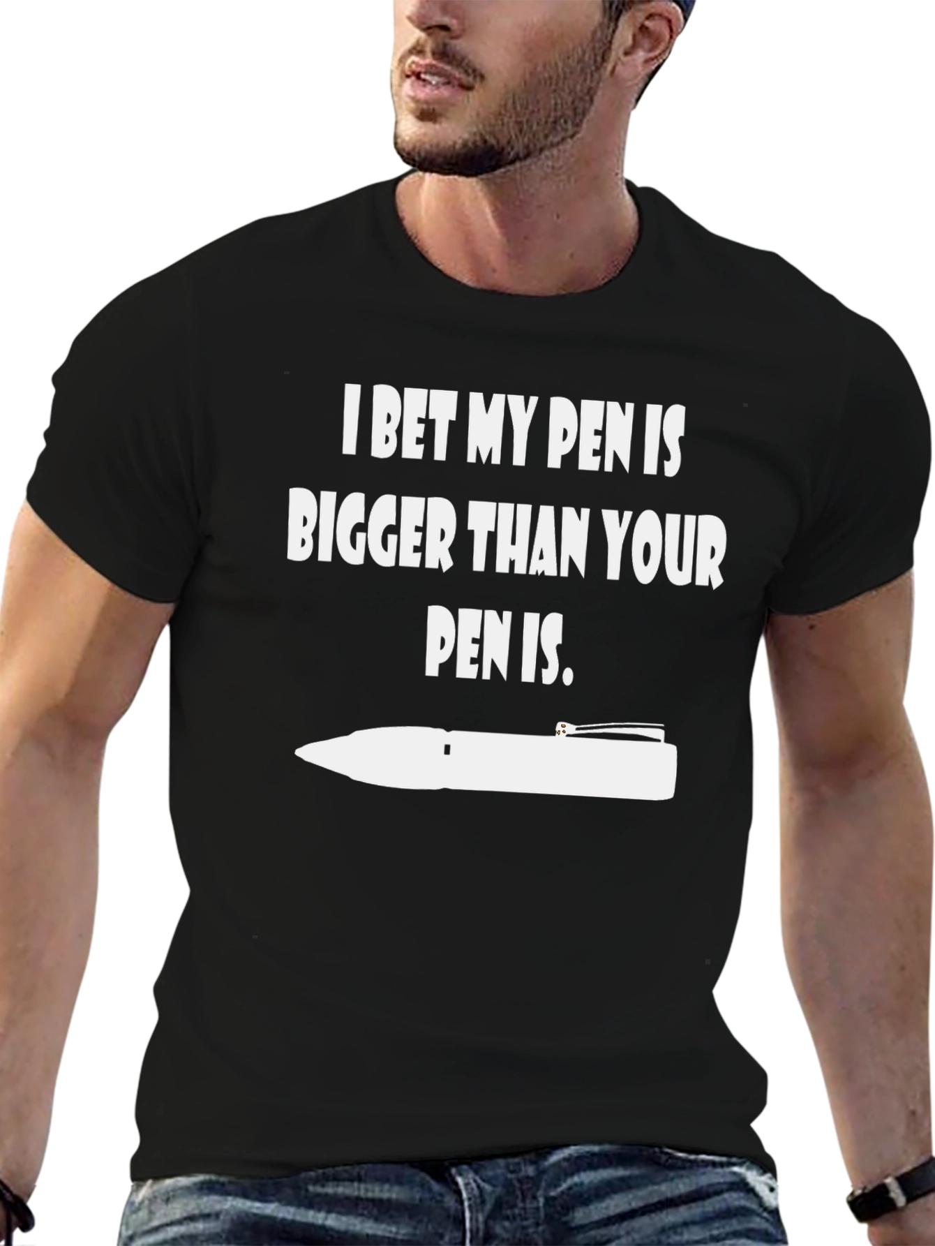 Funny Pen Size Graphic T-Shirt - Black