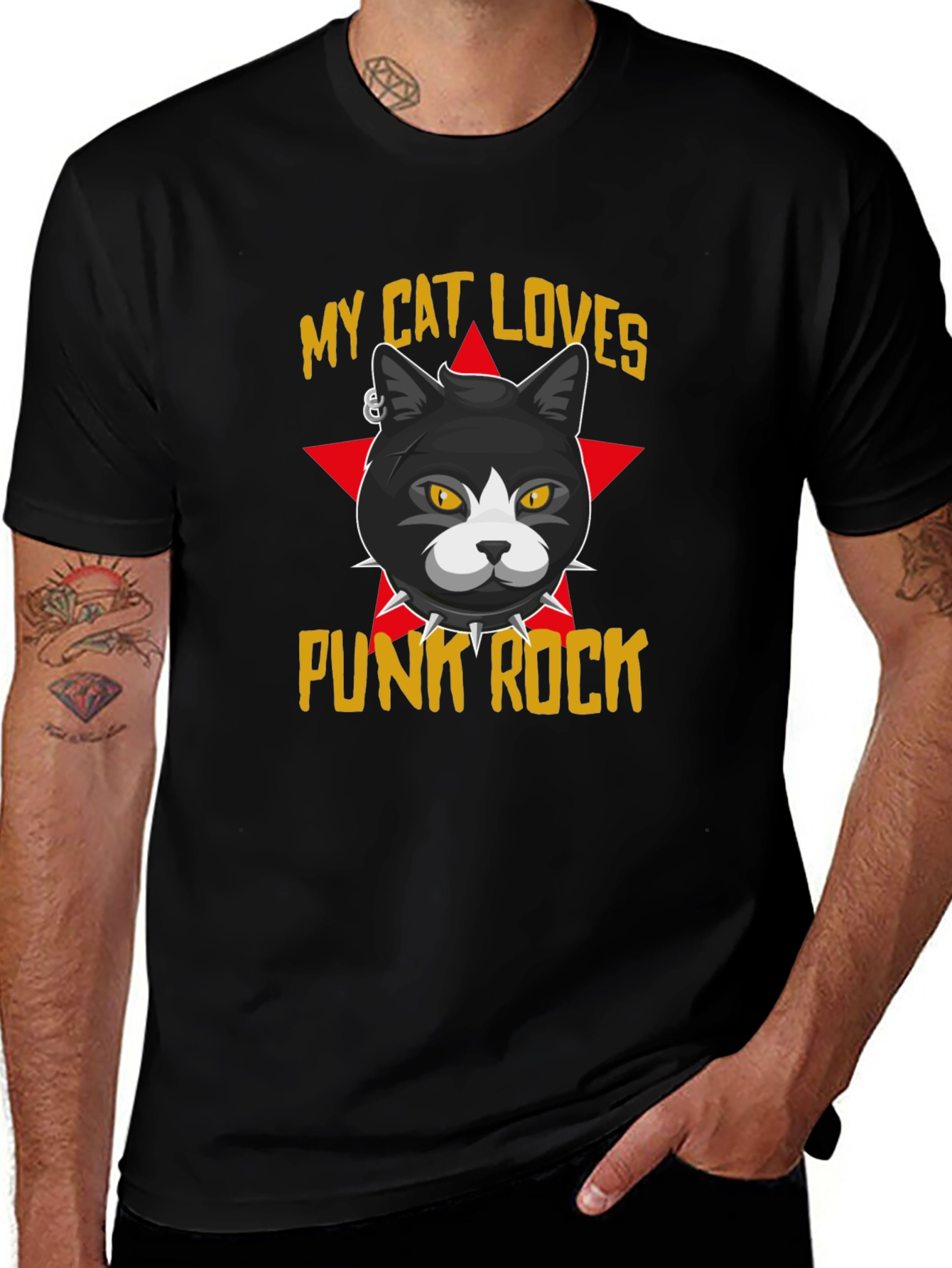 Punk Rock Cat Graphic T-Shirt