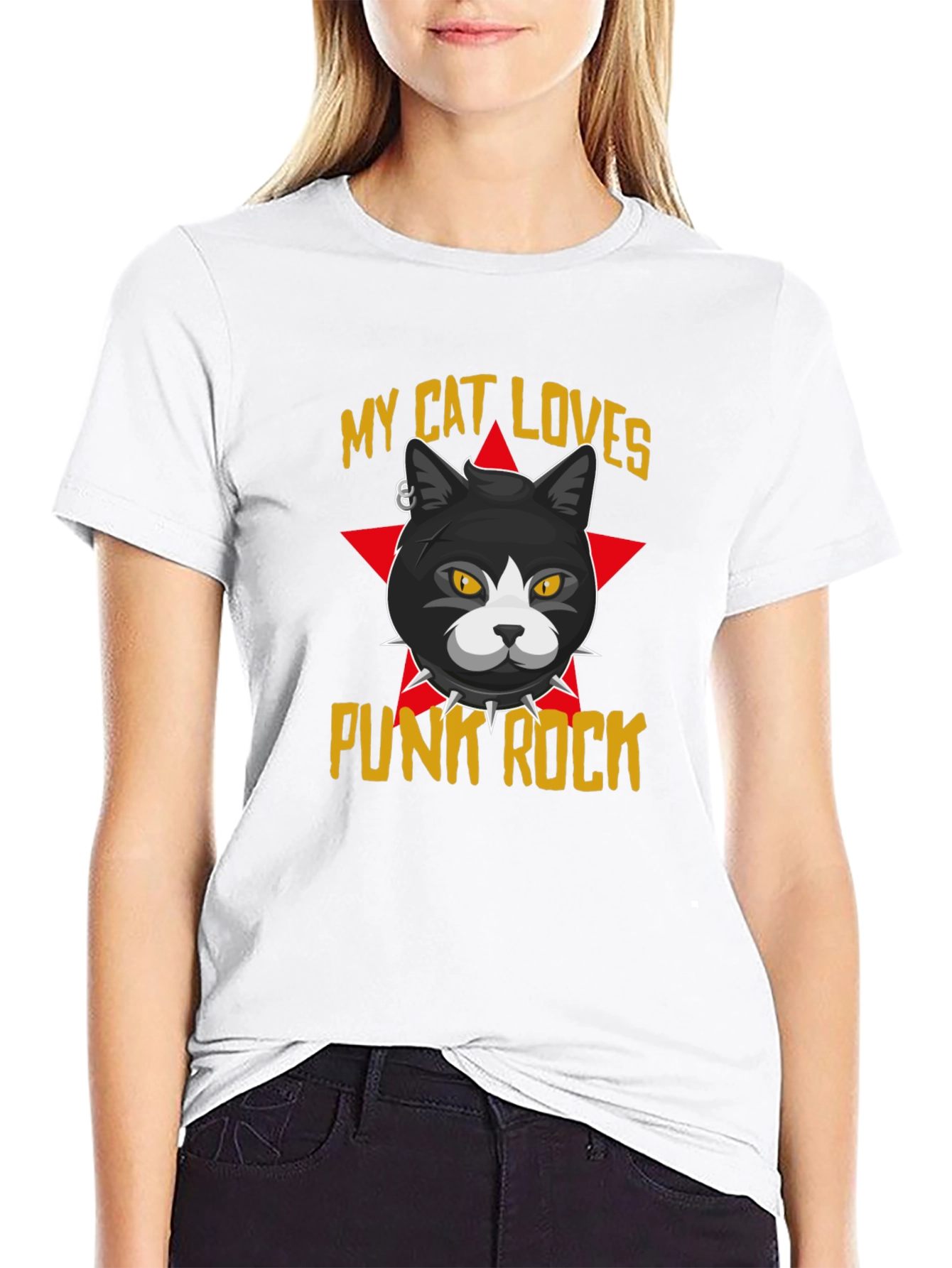 Punk Rock Cat Graphic T-Shirt
