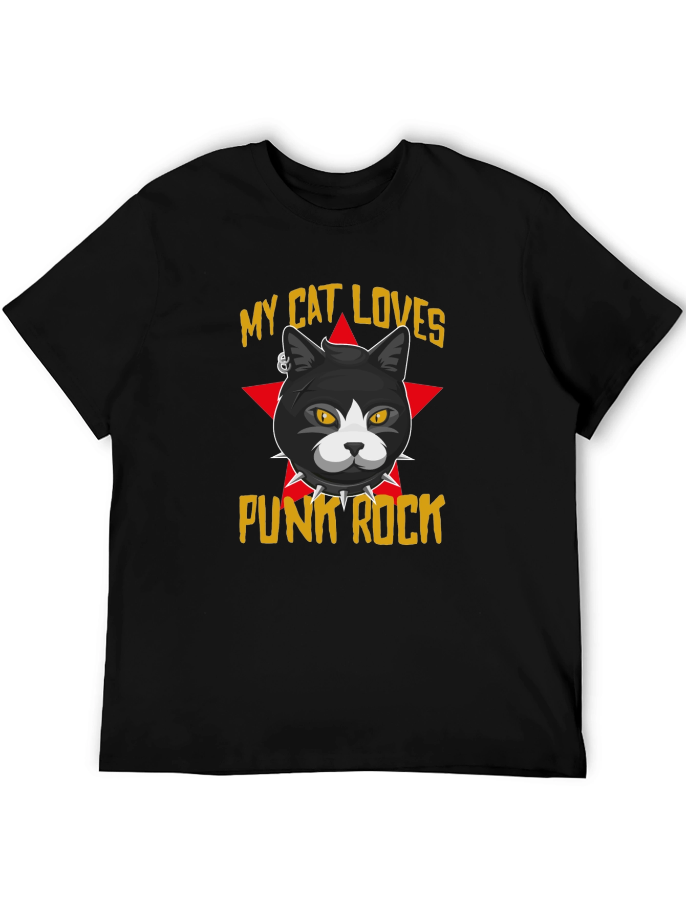 Punk Rock Cat Graphic T-Shirt