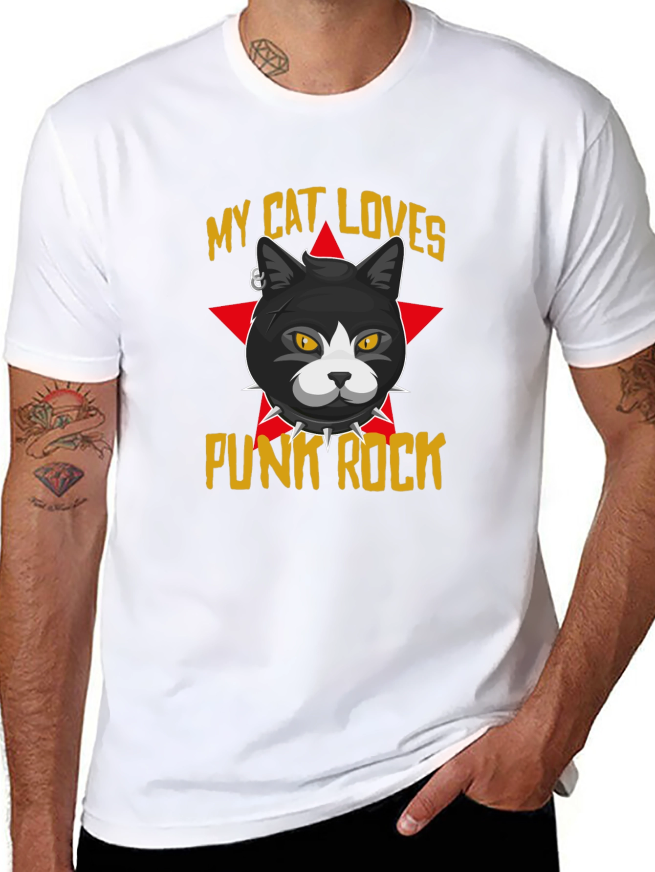 Punk Rock Cat Graphic T-Shirt