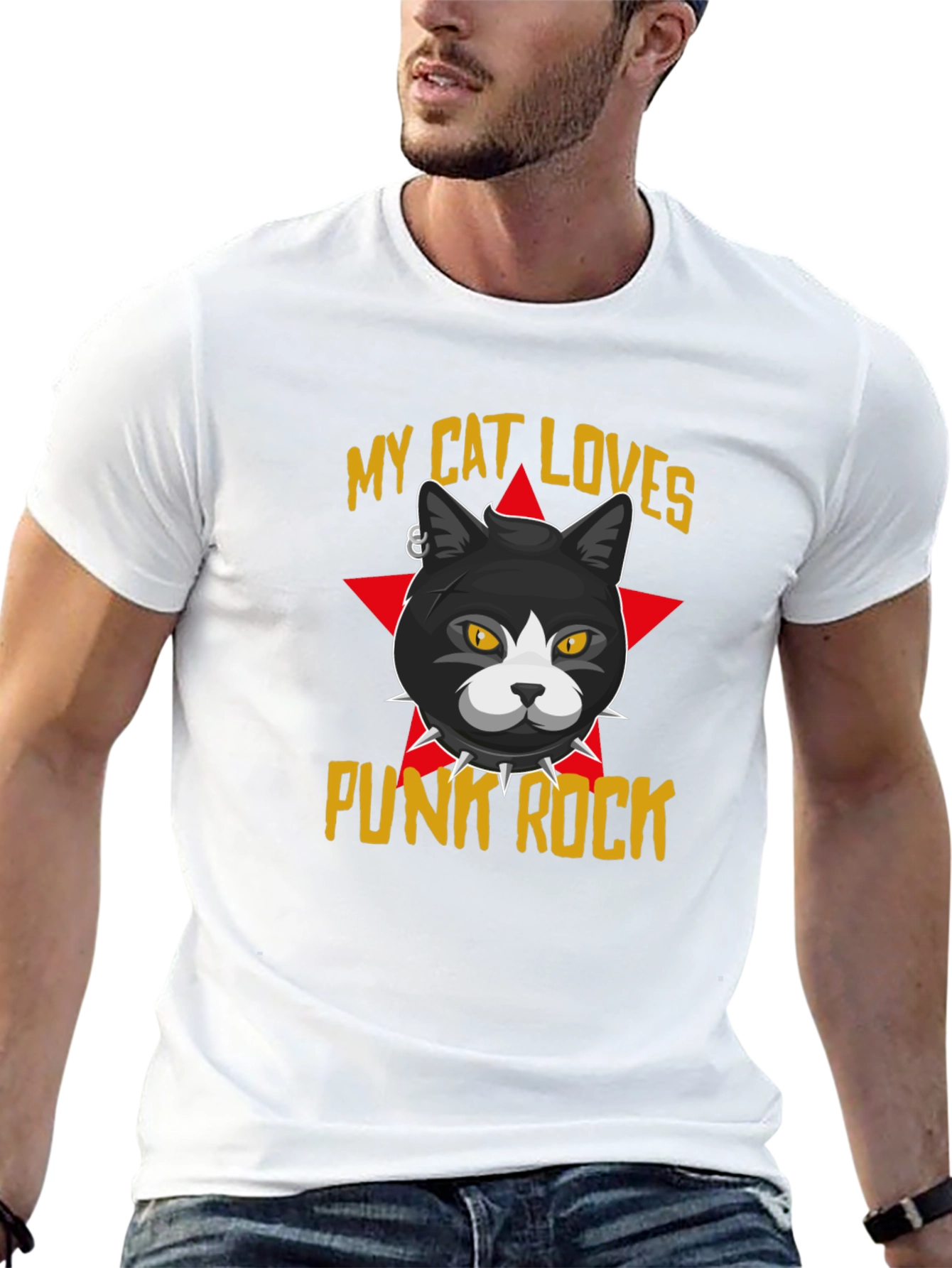 Punk Rock Cat Graphic T-Shirt