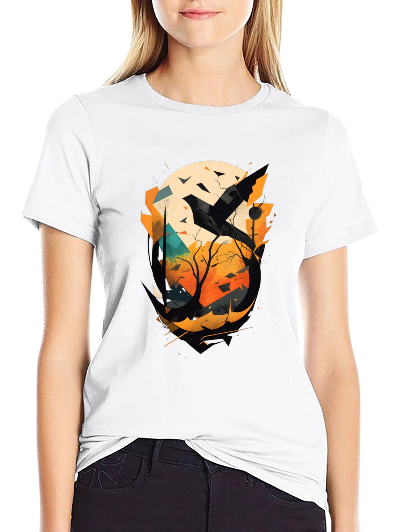 Abstract Raven Graphic Tee - Mens Black T-Shirt