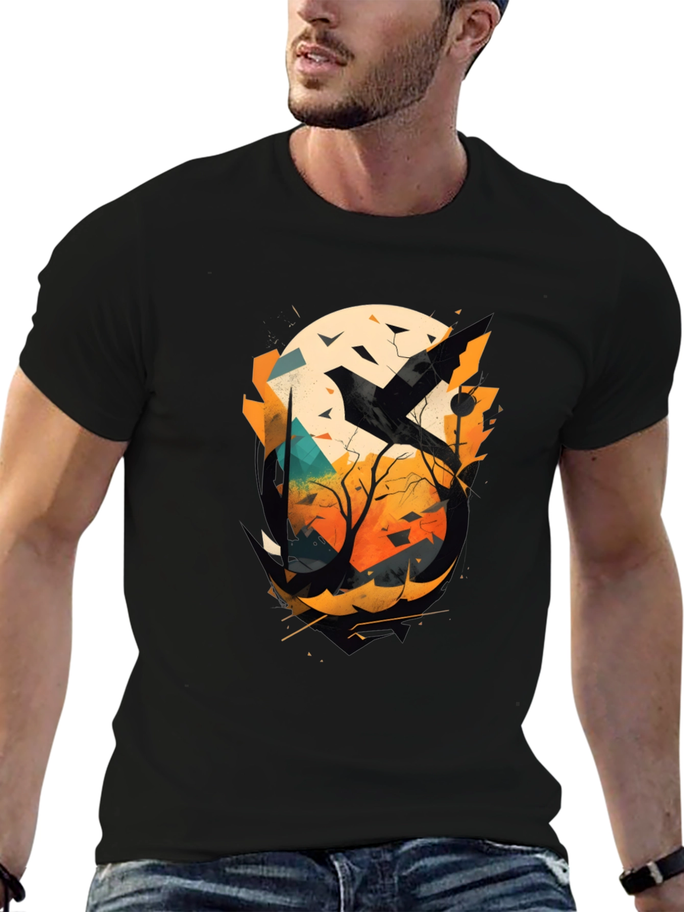 Abstract Raven Graphic Tee - Mens Black T-Shirt