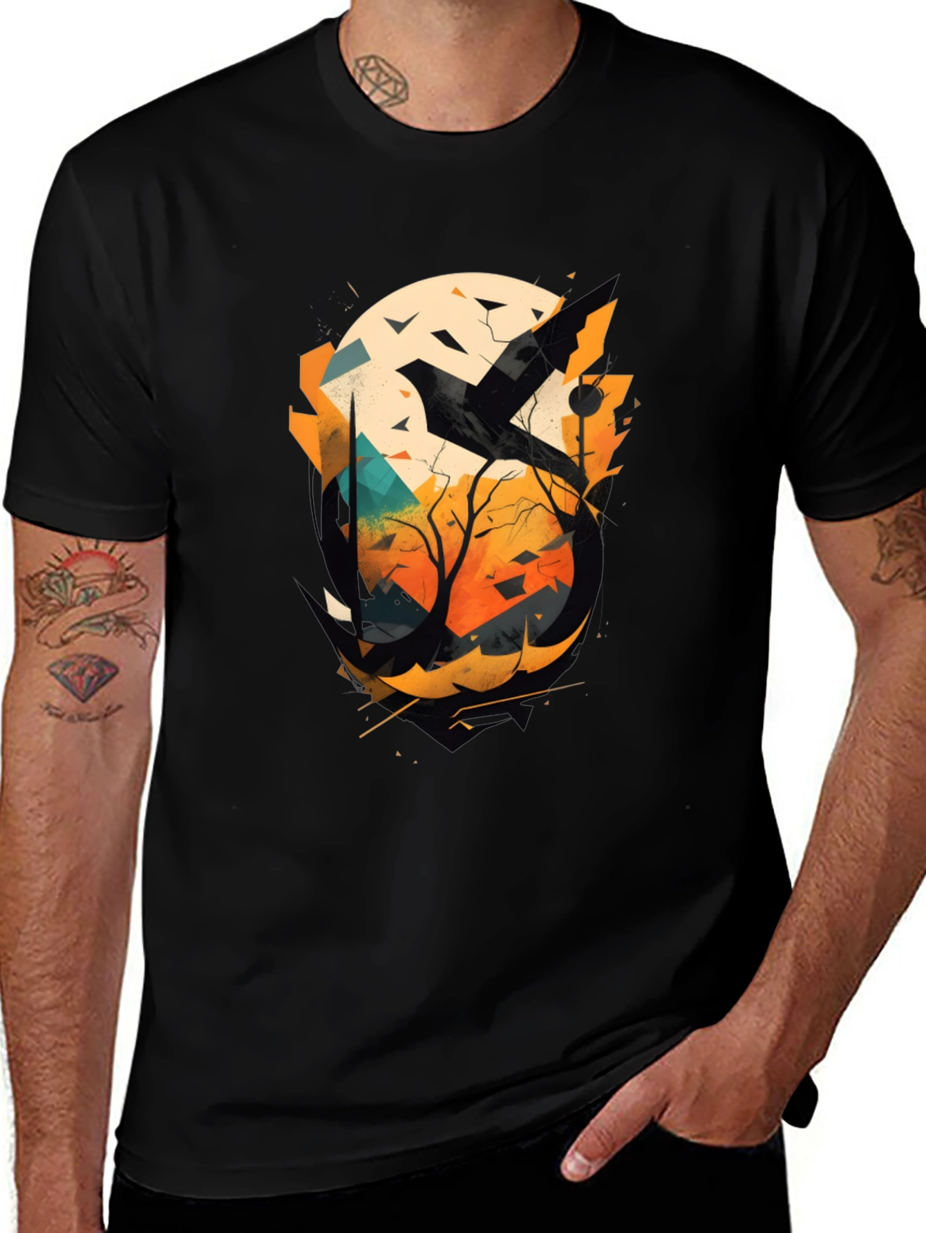Abstract Raven Graphic Tee - Mens Black T-Shirt