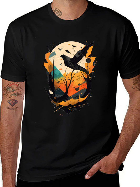 Abstract Raven Graphic Tee - Mens Black T-Shirt