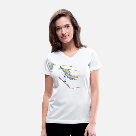 Ski jumper Unicorn in middle of an elegant flight