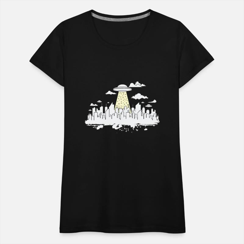 Skyline with Ufo Building City Silhouette