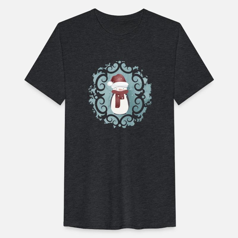 Snowman in Santa Claus look in winter