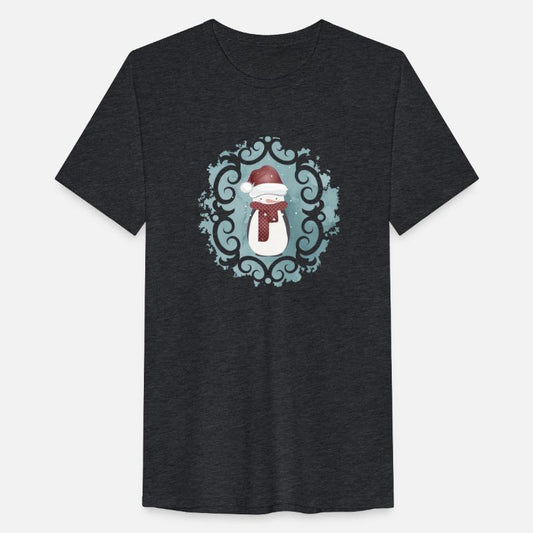 Snowman in Santa Claus look in winter