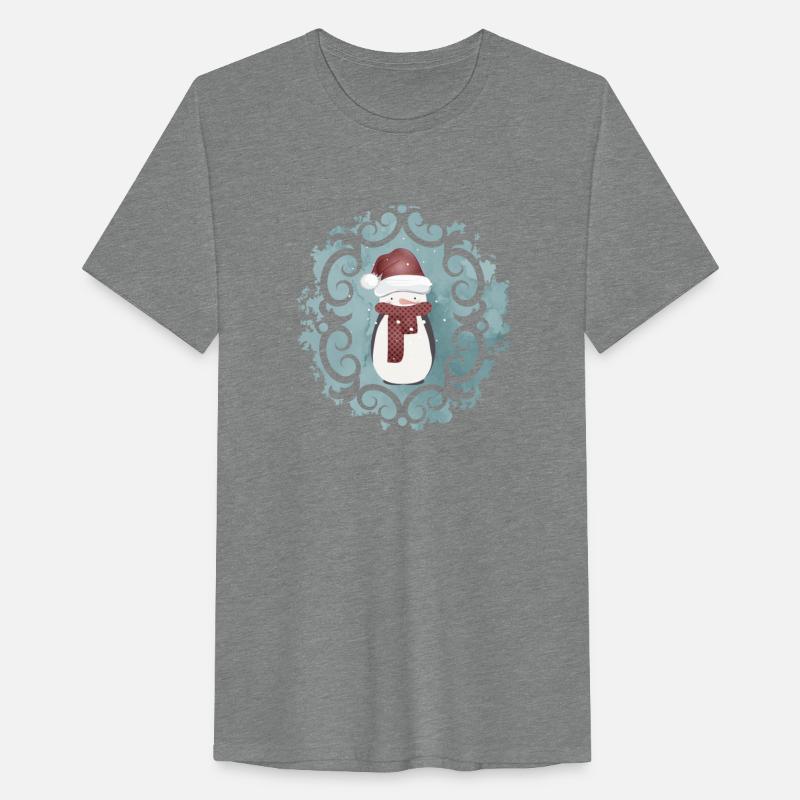 Snowman in Santa Claus look in winter