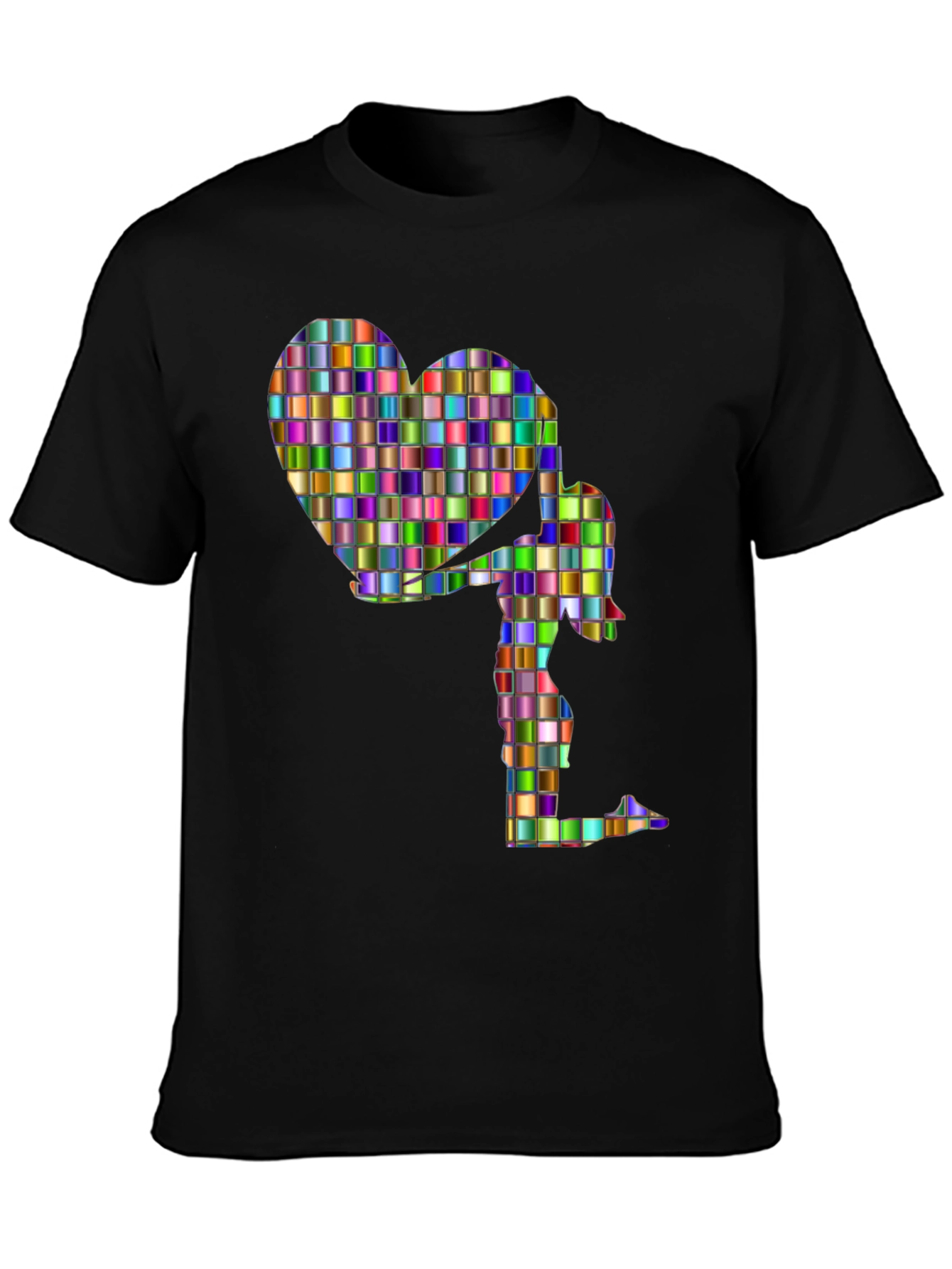 Abstract Mosaic Heart and Figure Graphic Tee - Black
