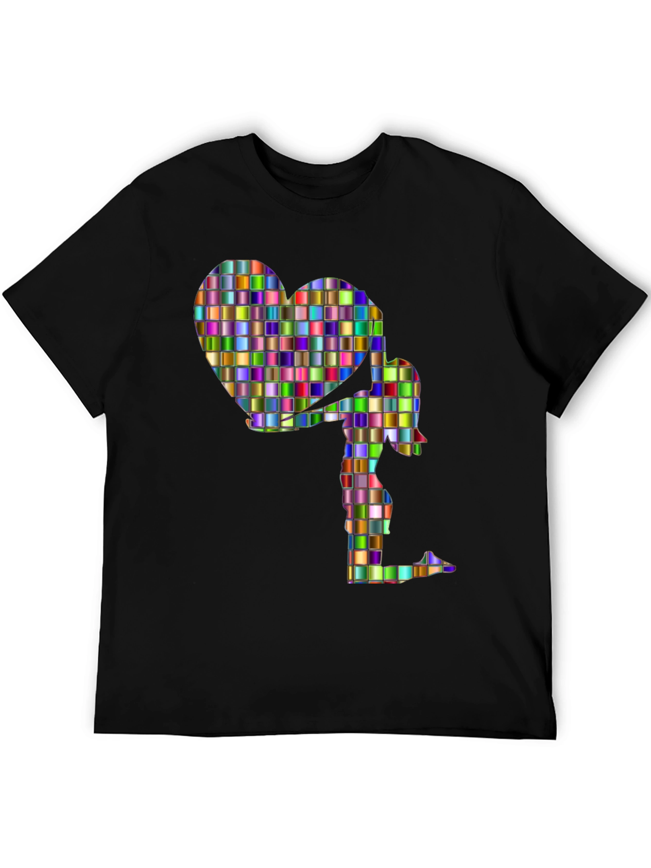 Abstract Mosaic Heart and Figure Graphic Tee - Black