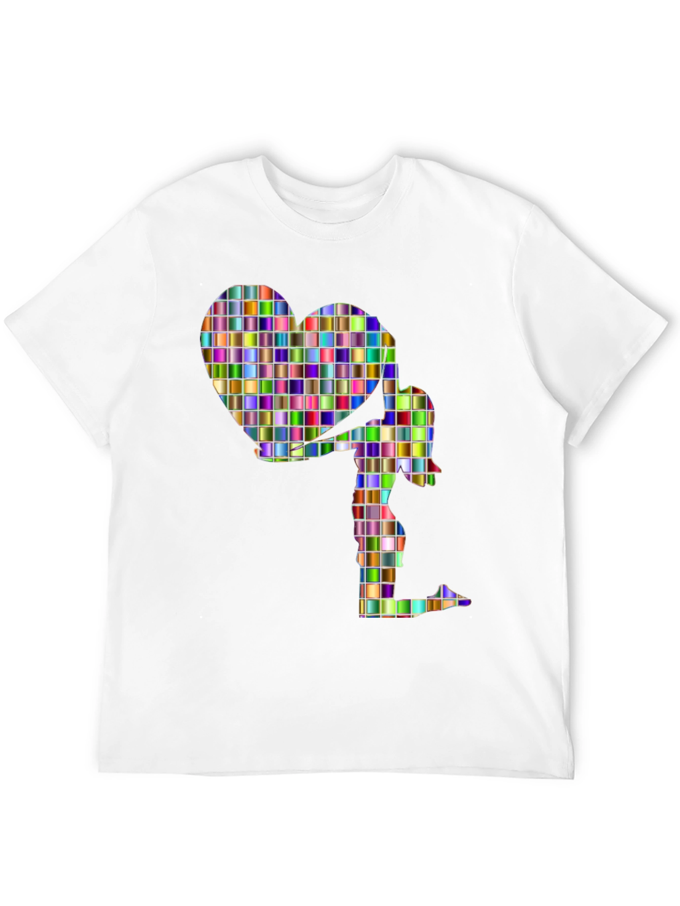 Abstract Mosaic Heart and Figure Graphic Tee - Black