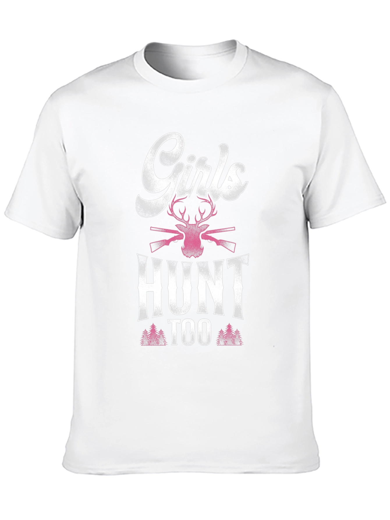 Girls Hunt Too T-Shirt: Deer and Rifle Design