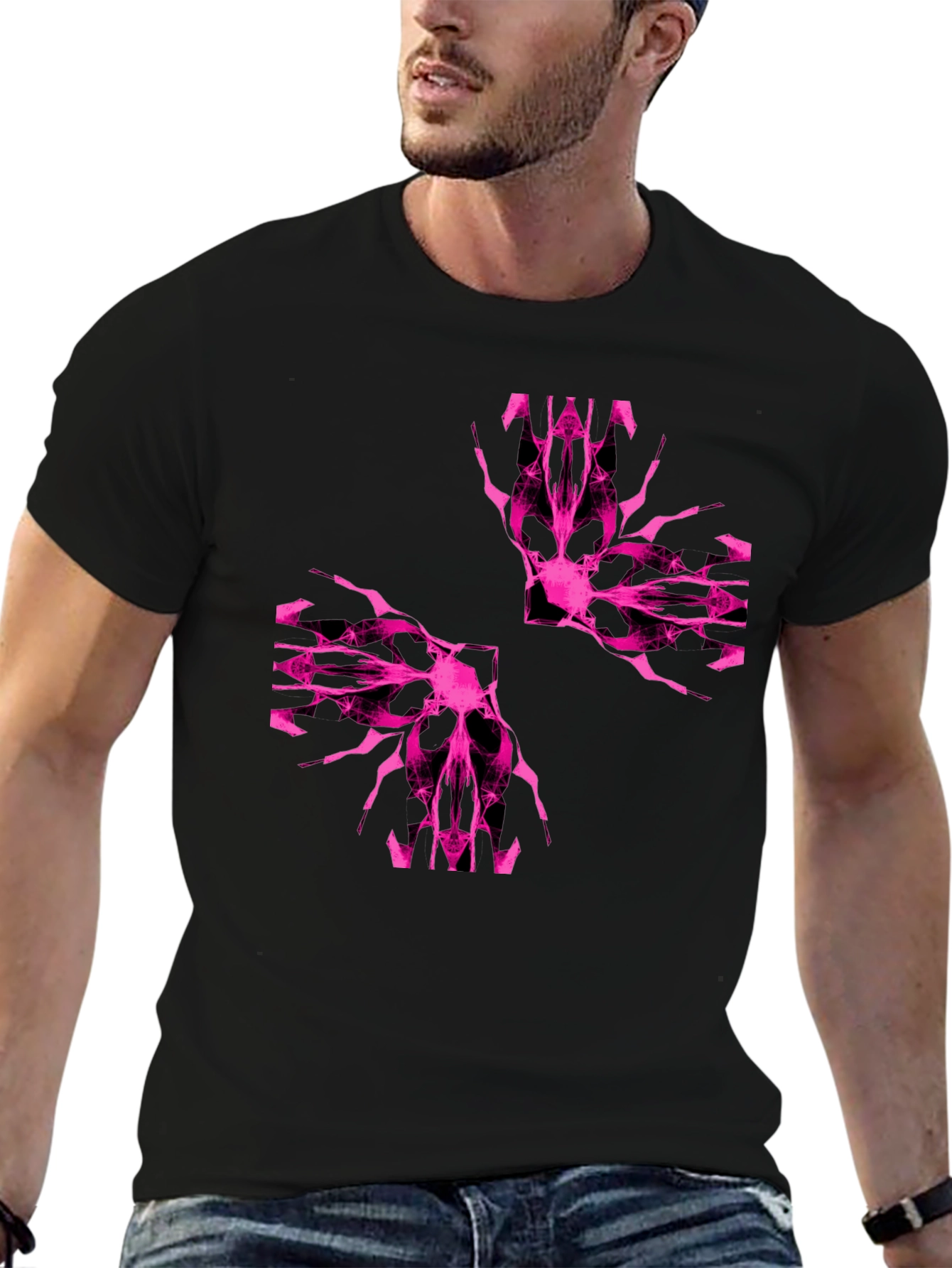 Abstract Pink Graphic Print Black T-Shirt