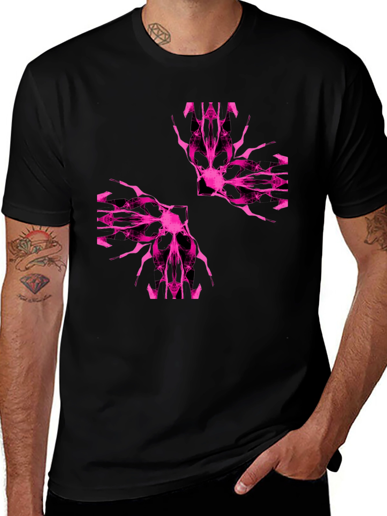 Abstract Pink Graphic Print Black T-Shirt