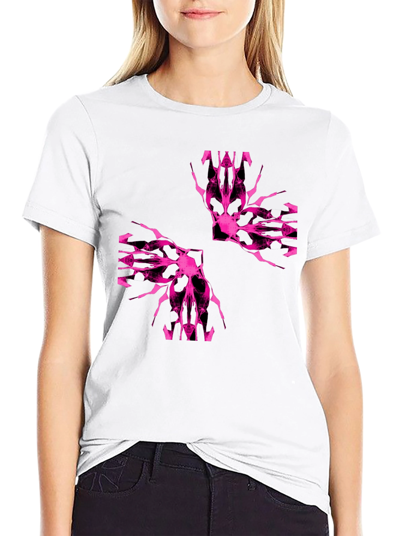 Abstract Pink Graphic Print Black T-Shirt