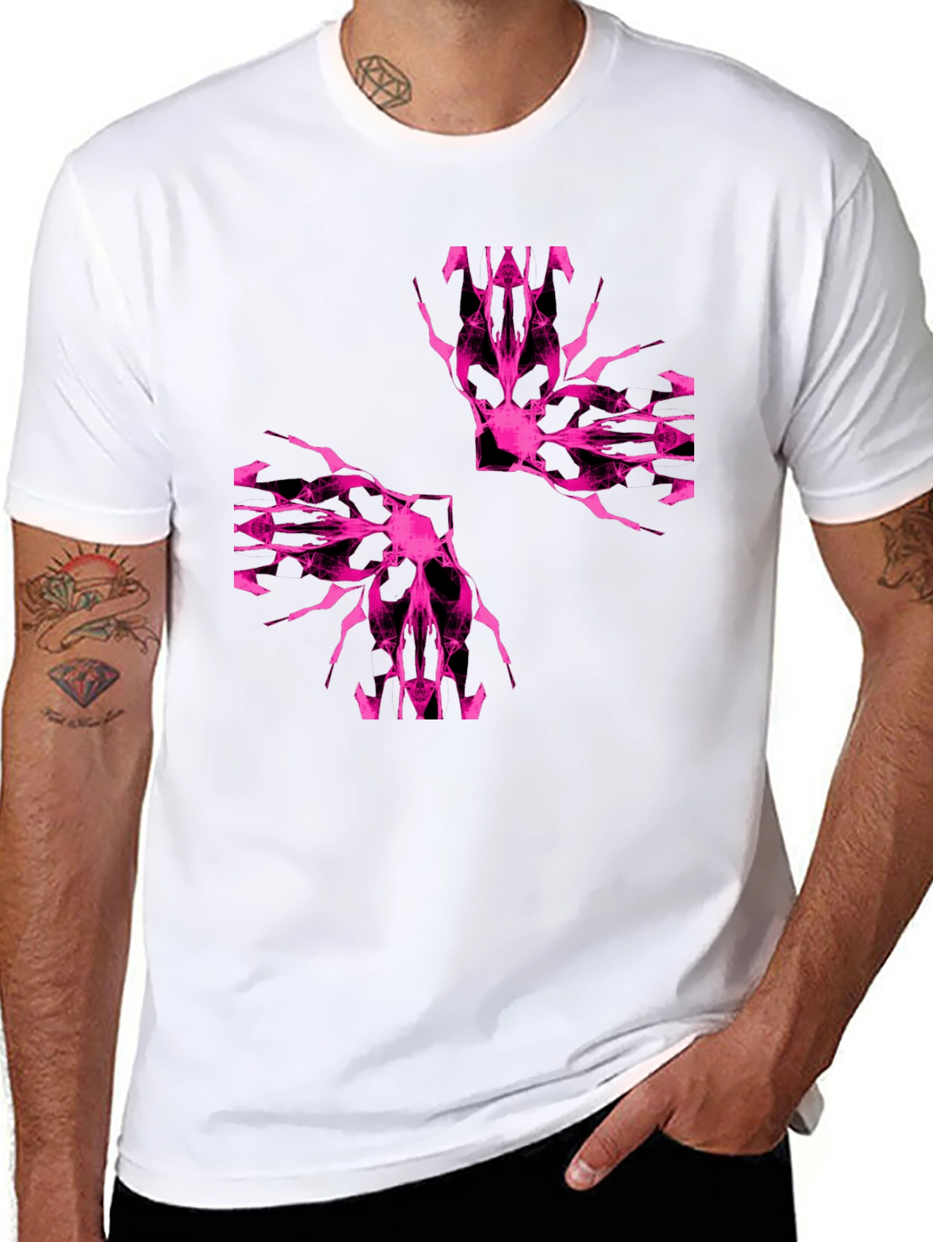 Abstract Pink Graphic Print Black T-Shirt