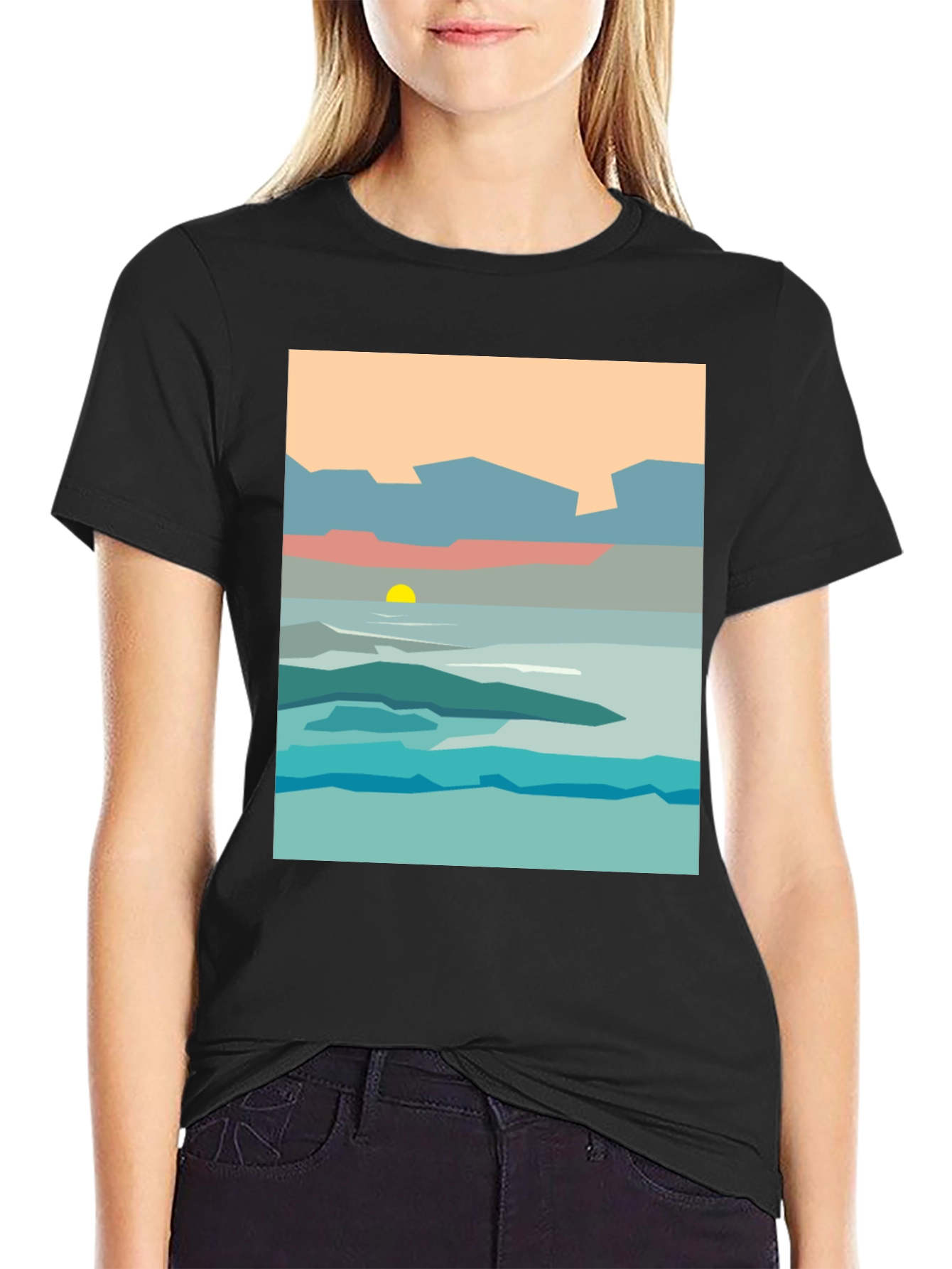 Abstract Landscape Graphic Tee - Black Cotton T-Shirt