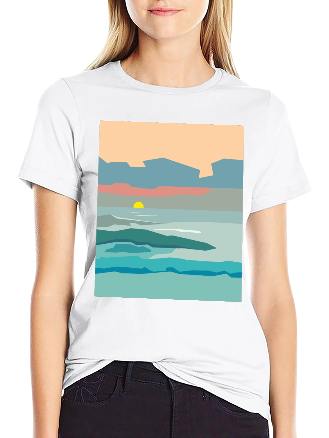 Abstract Landscape Graphic Tee - Black Cotton T-Shirt