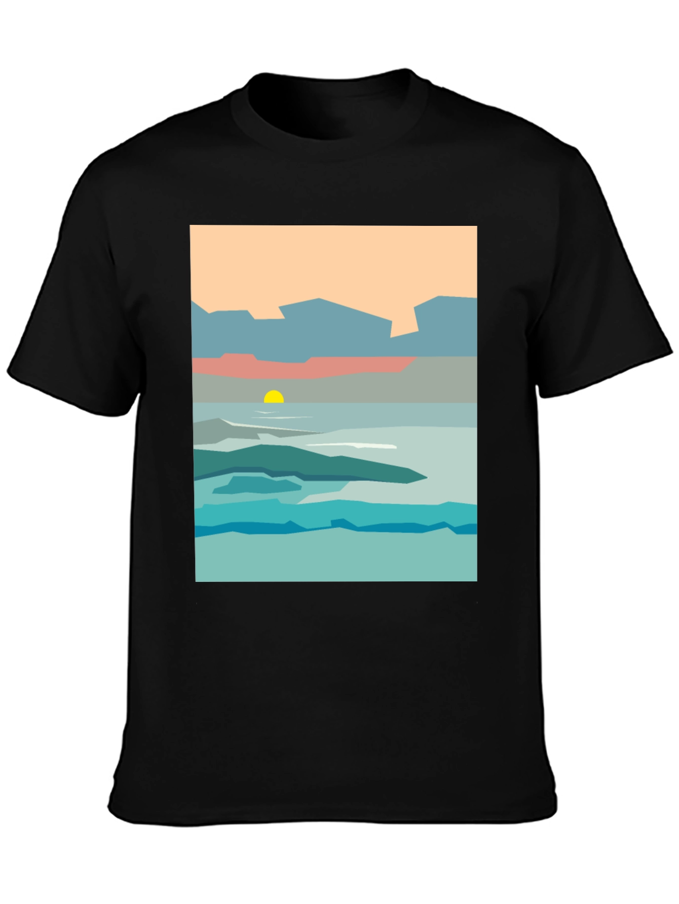 Abstract Landscape Graphic Tee - Black Cotton T-Shirt