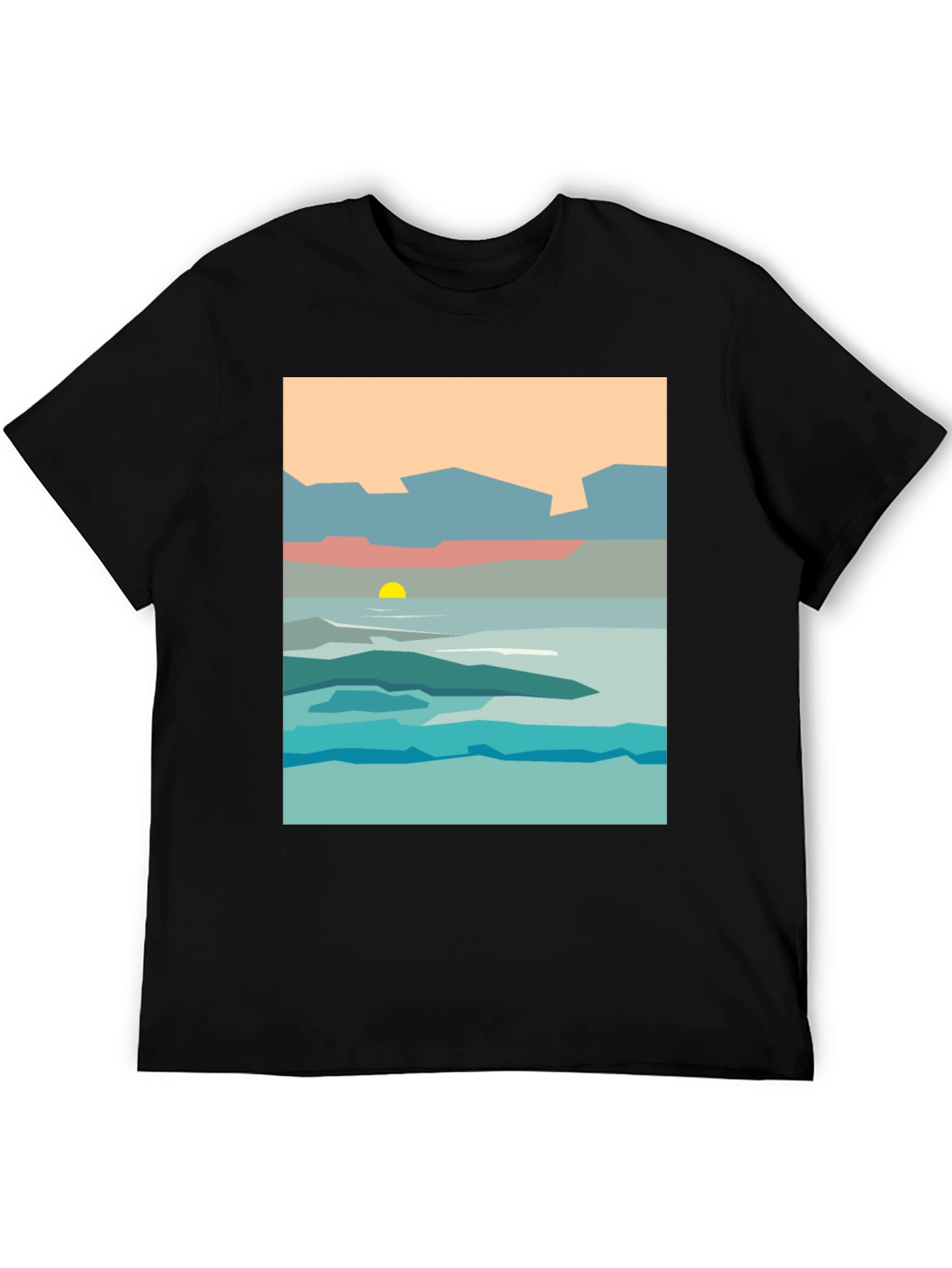 Abstract Landscape Graphic Tee - Black Cotton T-Shirt