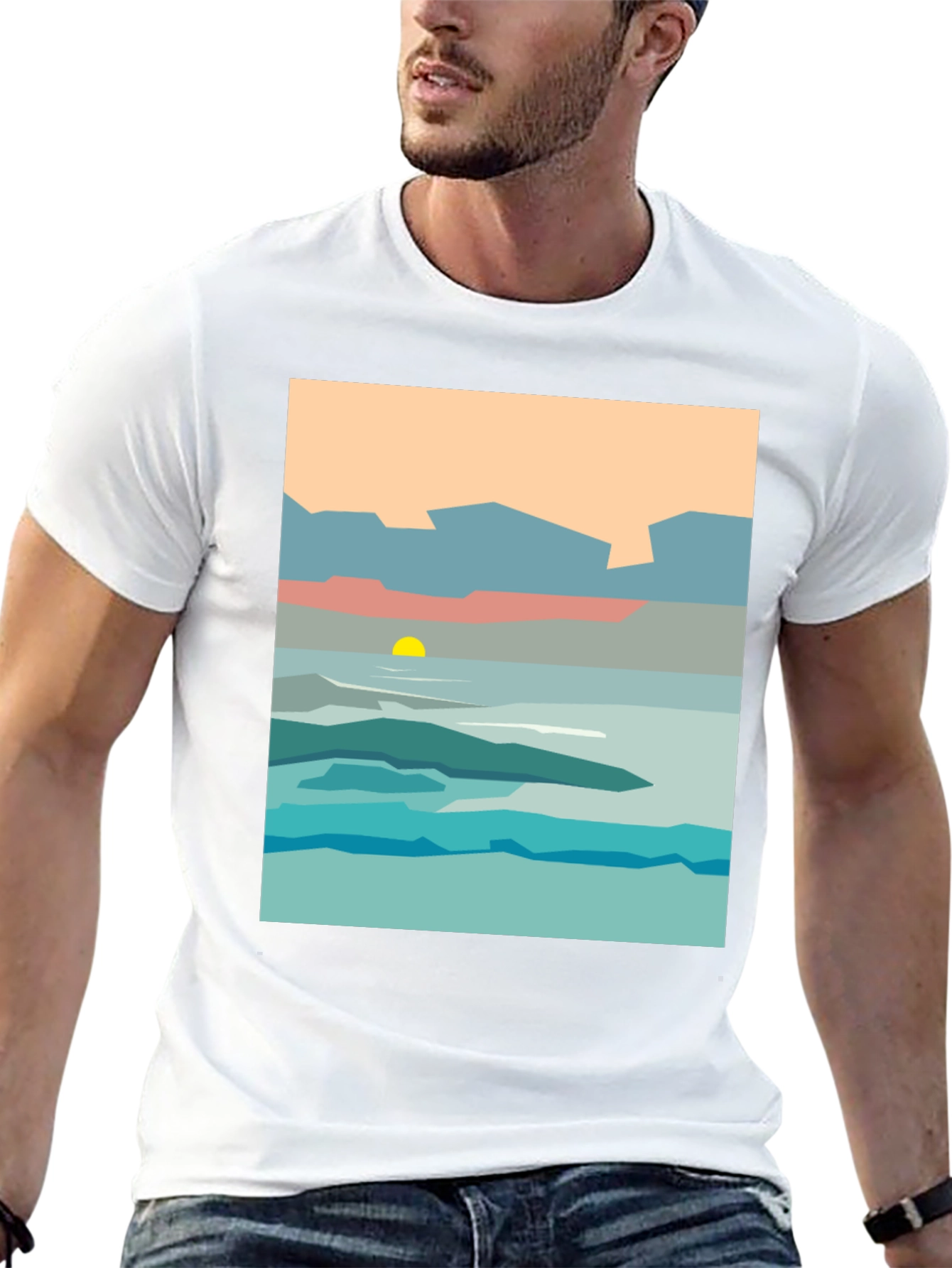 Abstract Landscape Graphic Tee - Black Cotton T-Shirt
