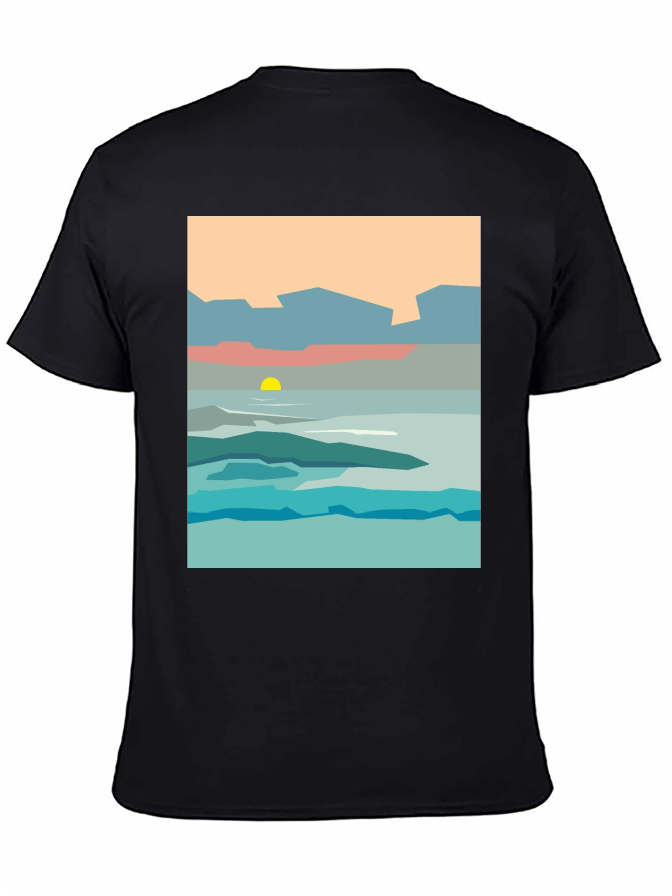 Abstract Landscape Graphic Tee - Black Cotton T-Shirt