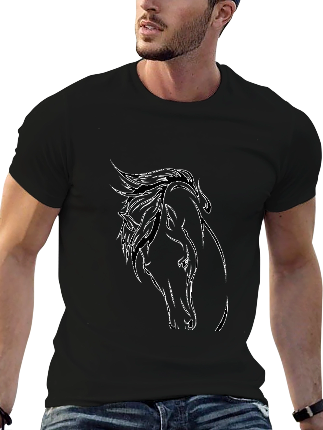 Horse Head Graphic Black T-Shirt