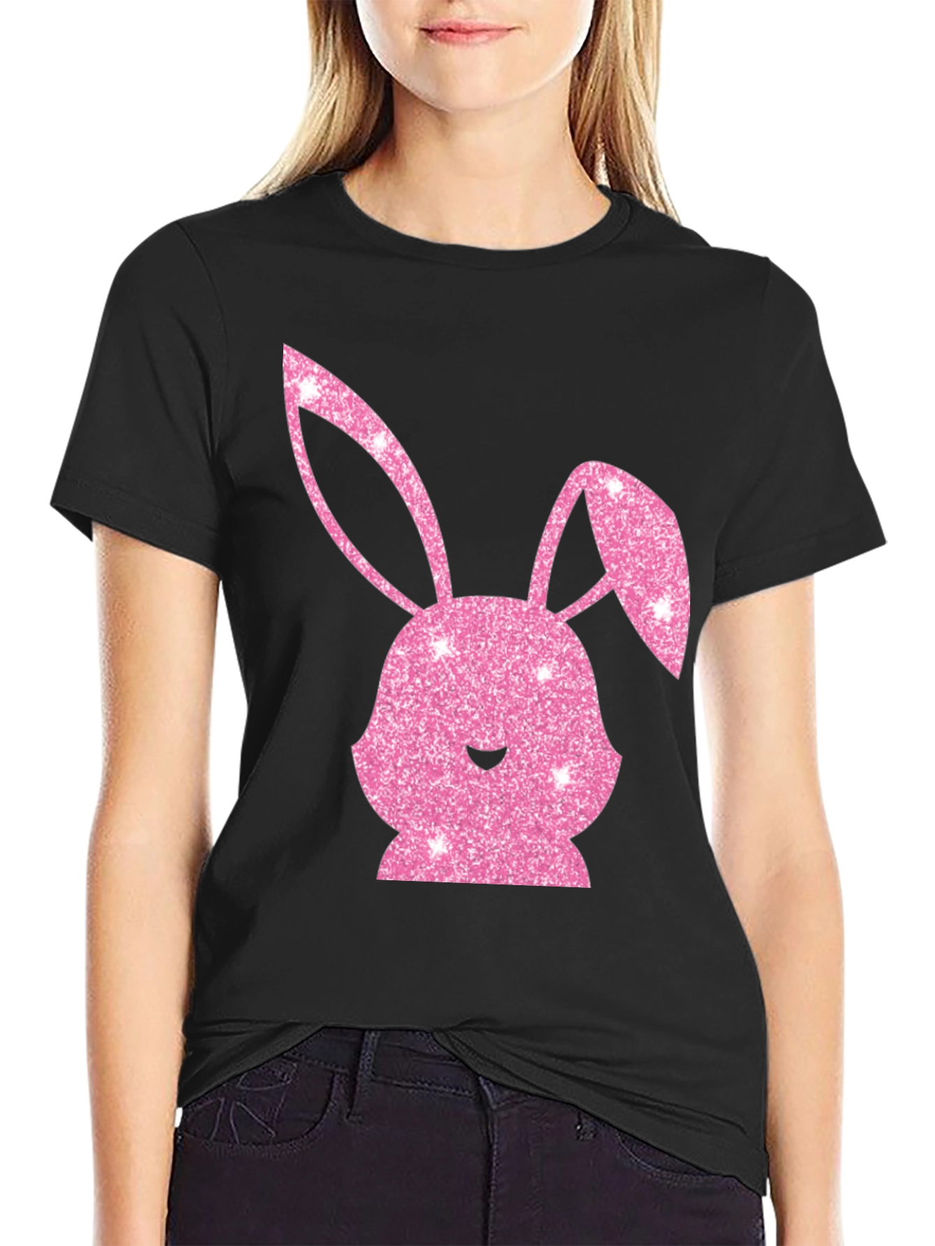Easter Bunny T-Shirt - Sparkly Pink Bunny Design