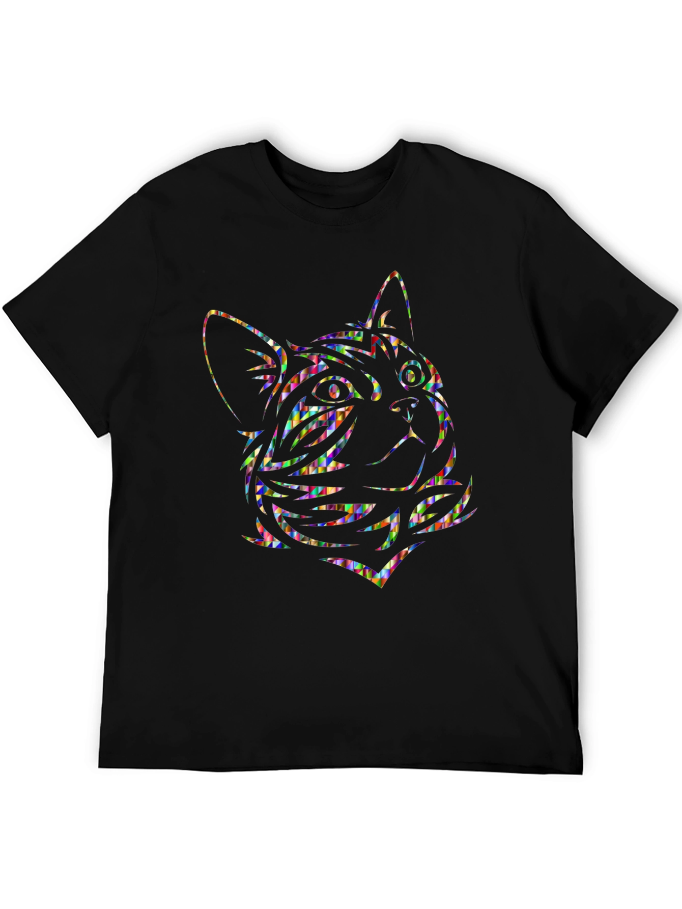 Abstract Cat Graphic Tee - Black Cotton Comfort