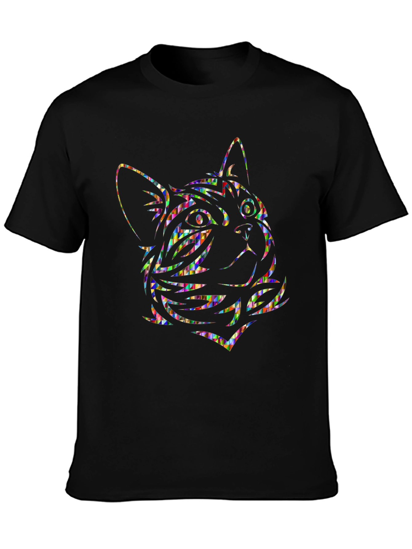 Abstract Cat Graphic Tee - Black Cotton Comfort