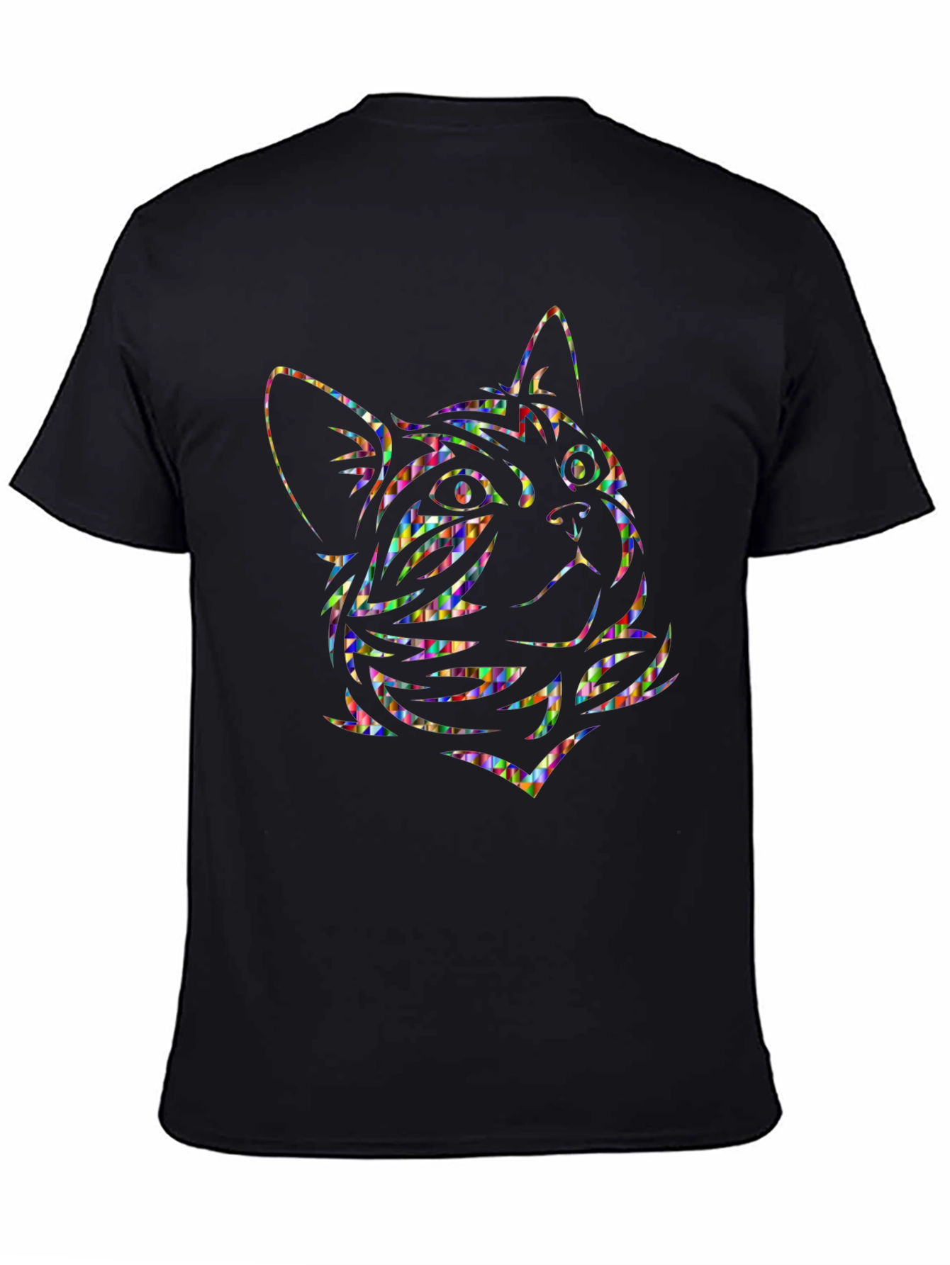 Abstract Cat Graphic Tee - Black Cotton Comfort