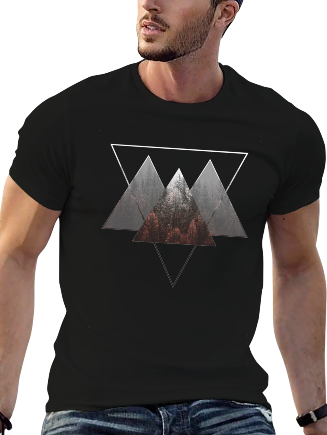 Geometric Mountain T-Shirt - Black